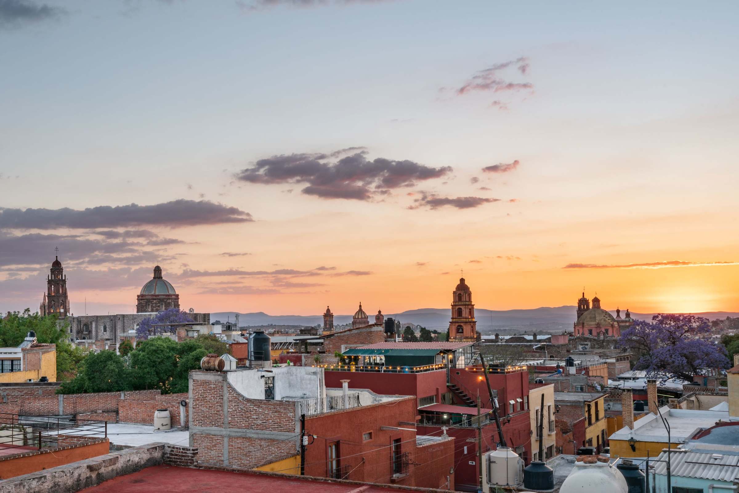 Rooftop lounge with sunset views