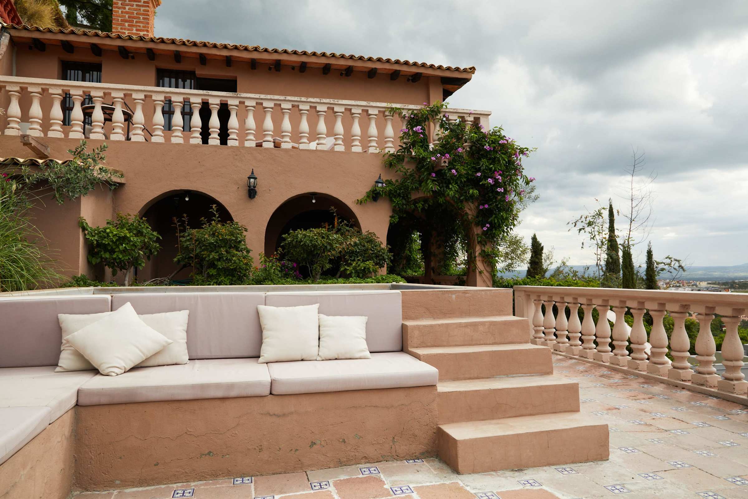 Poolside terrace with built in lounge seating