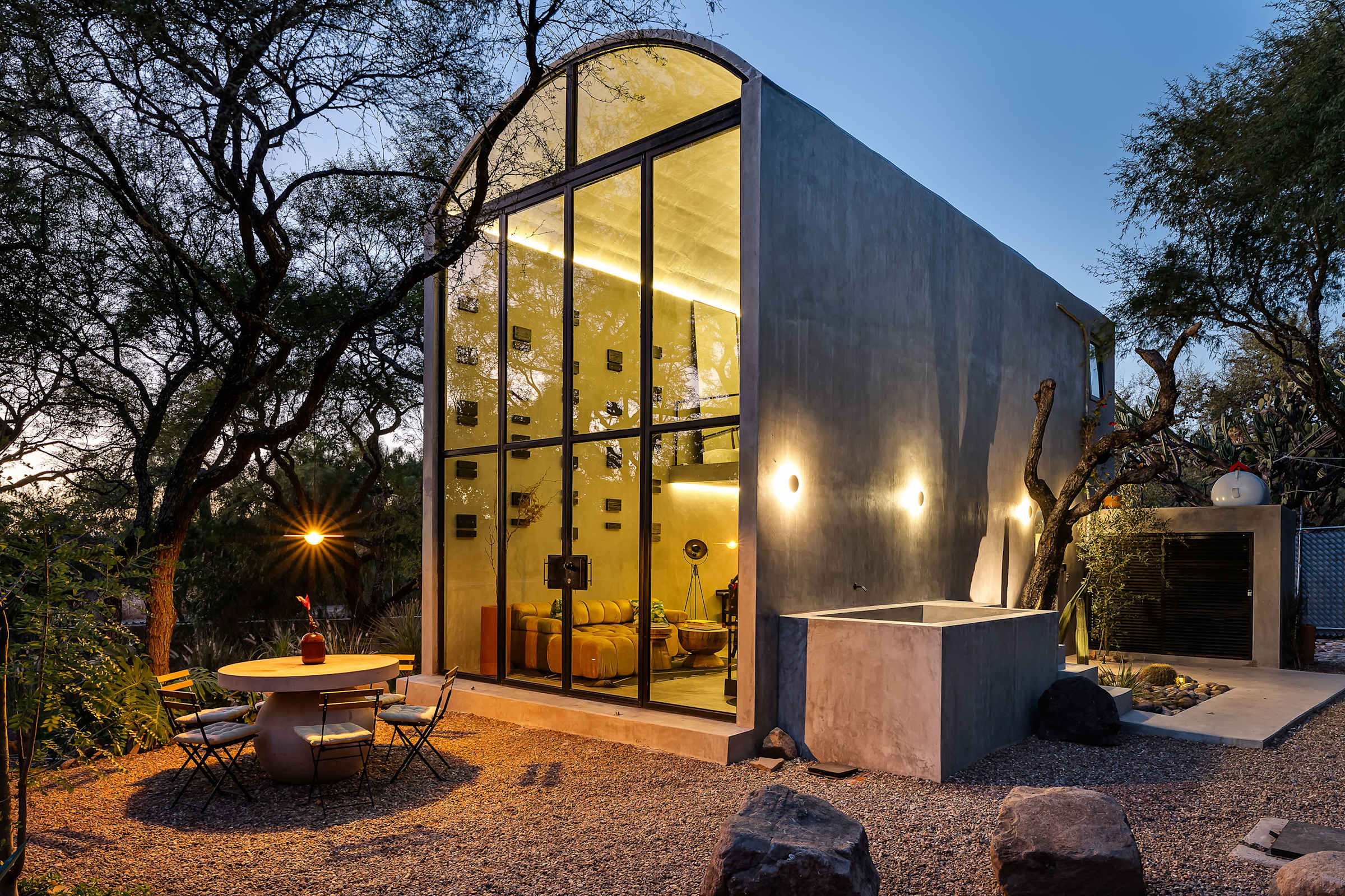 "The home is an architectural wonder, with barrel ceilings, a desert garden, and soaking tub." — Travel + Leisure