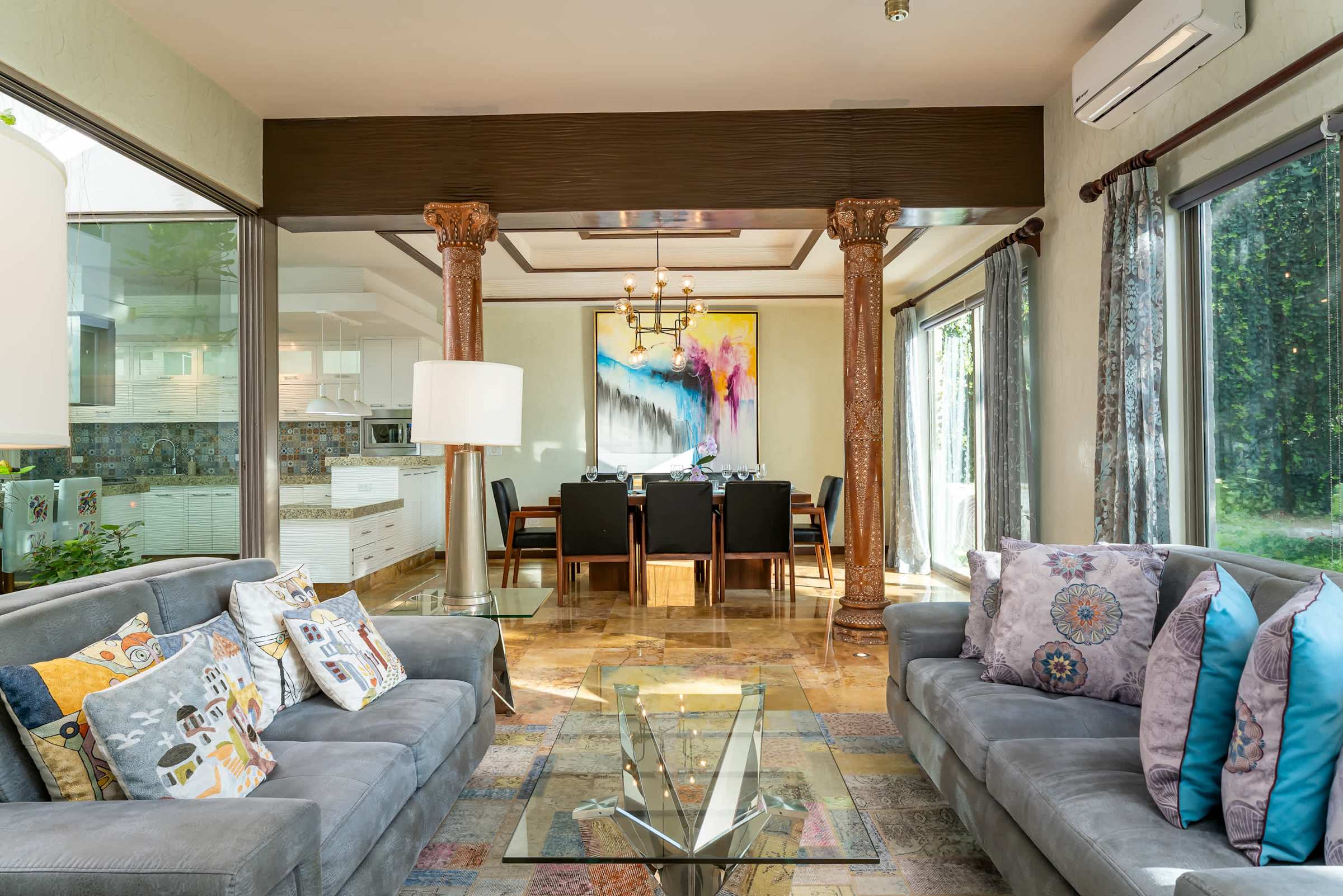 Living room open to dining area