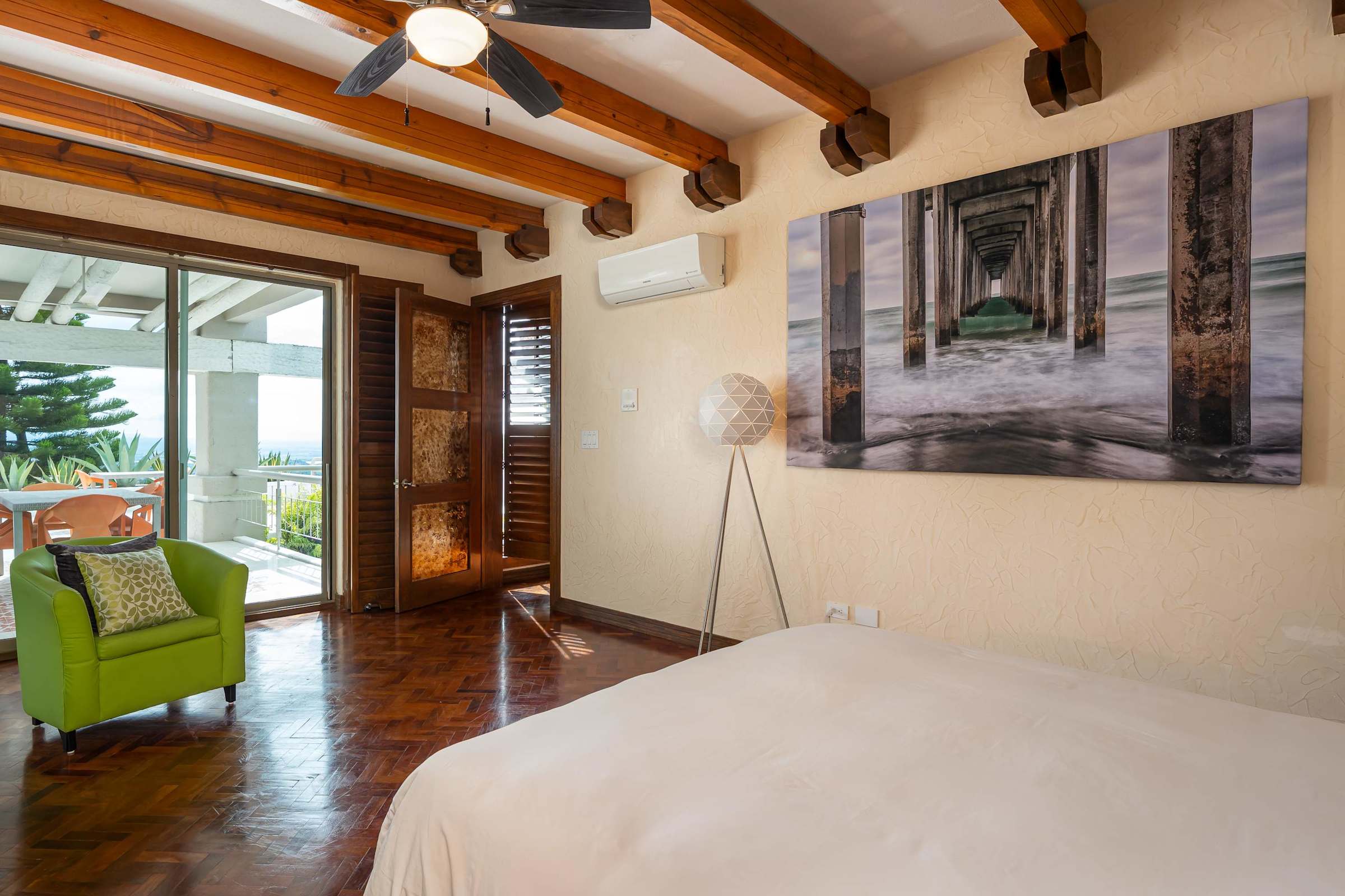 Guest bedroom with garden light