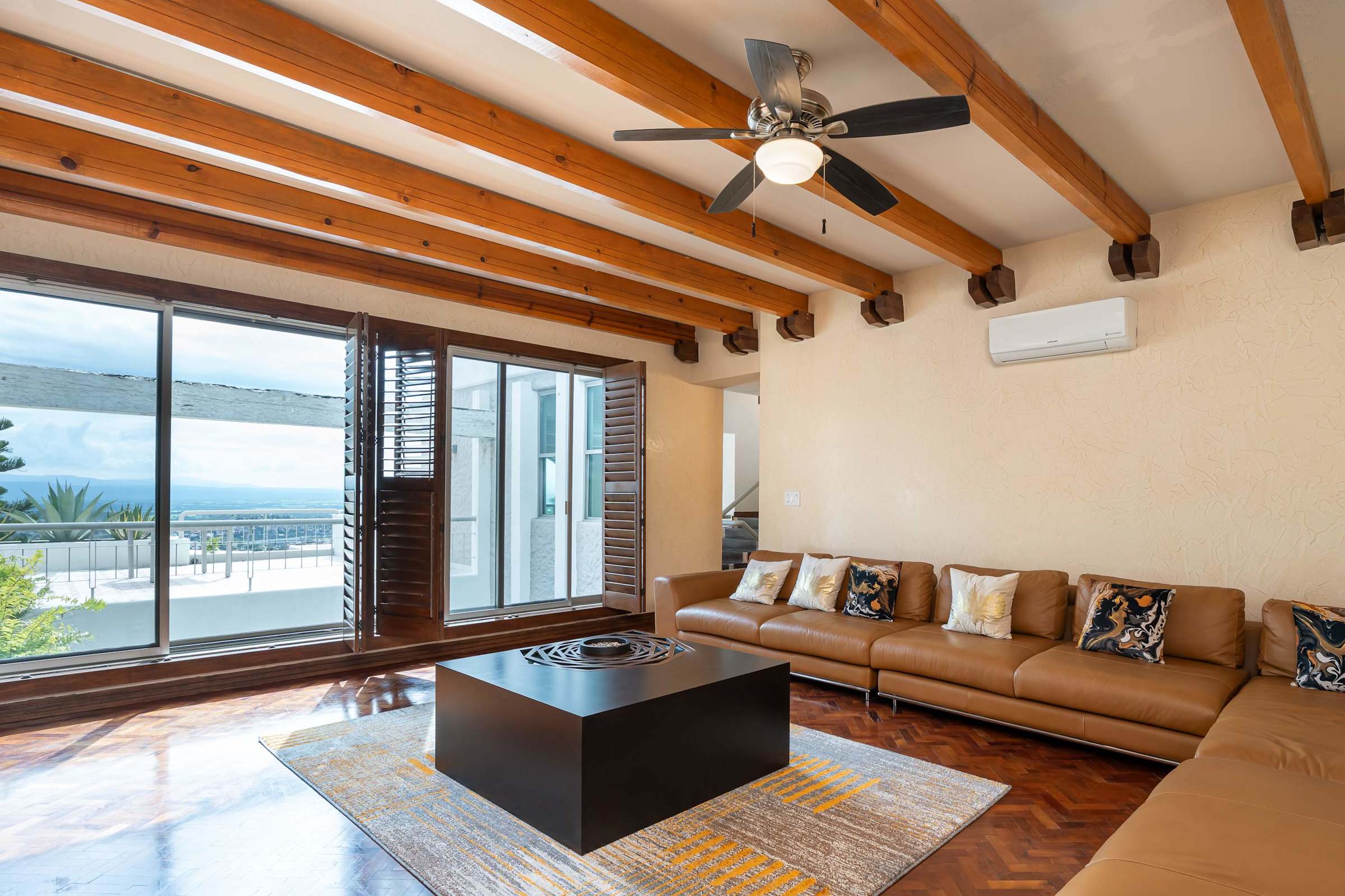 Family room with city views
