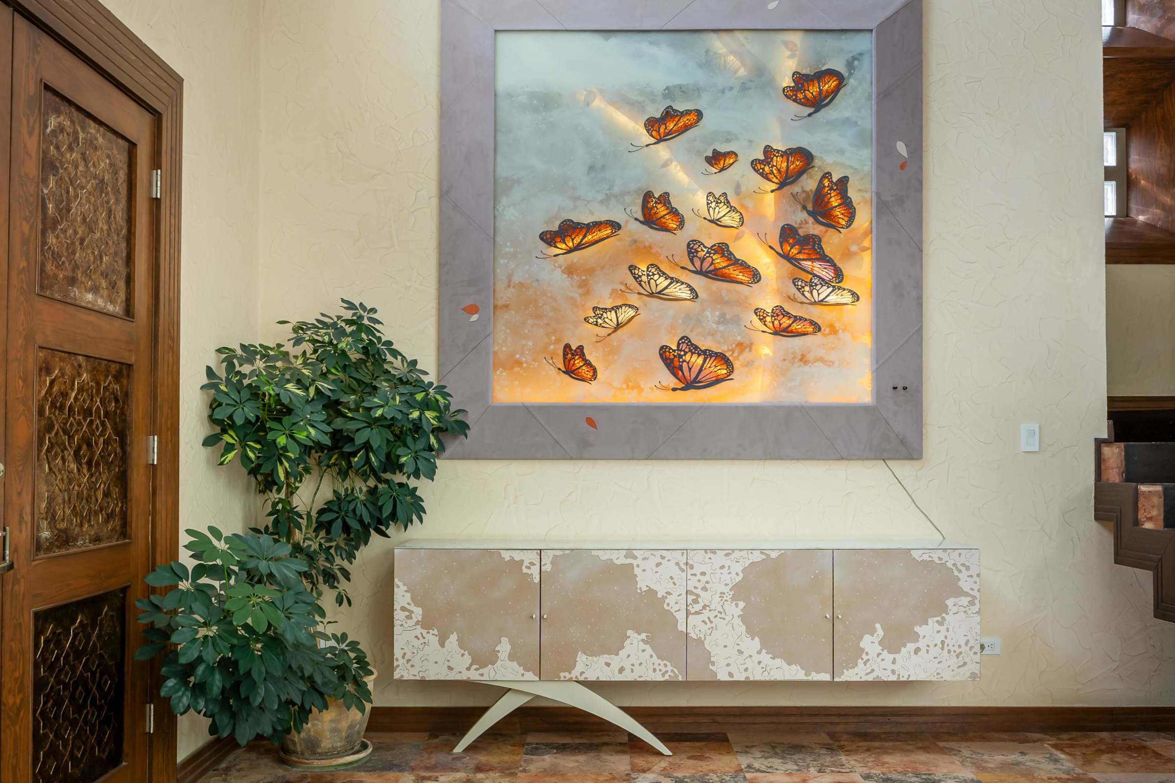 Welcome foyer with artwork in the entry hall