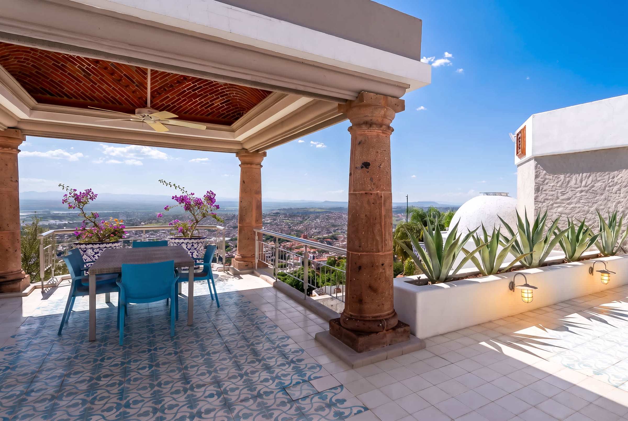 Top-level terrace dining with panoramic views of San Miguel de Allende