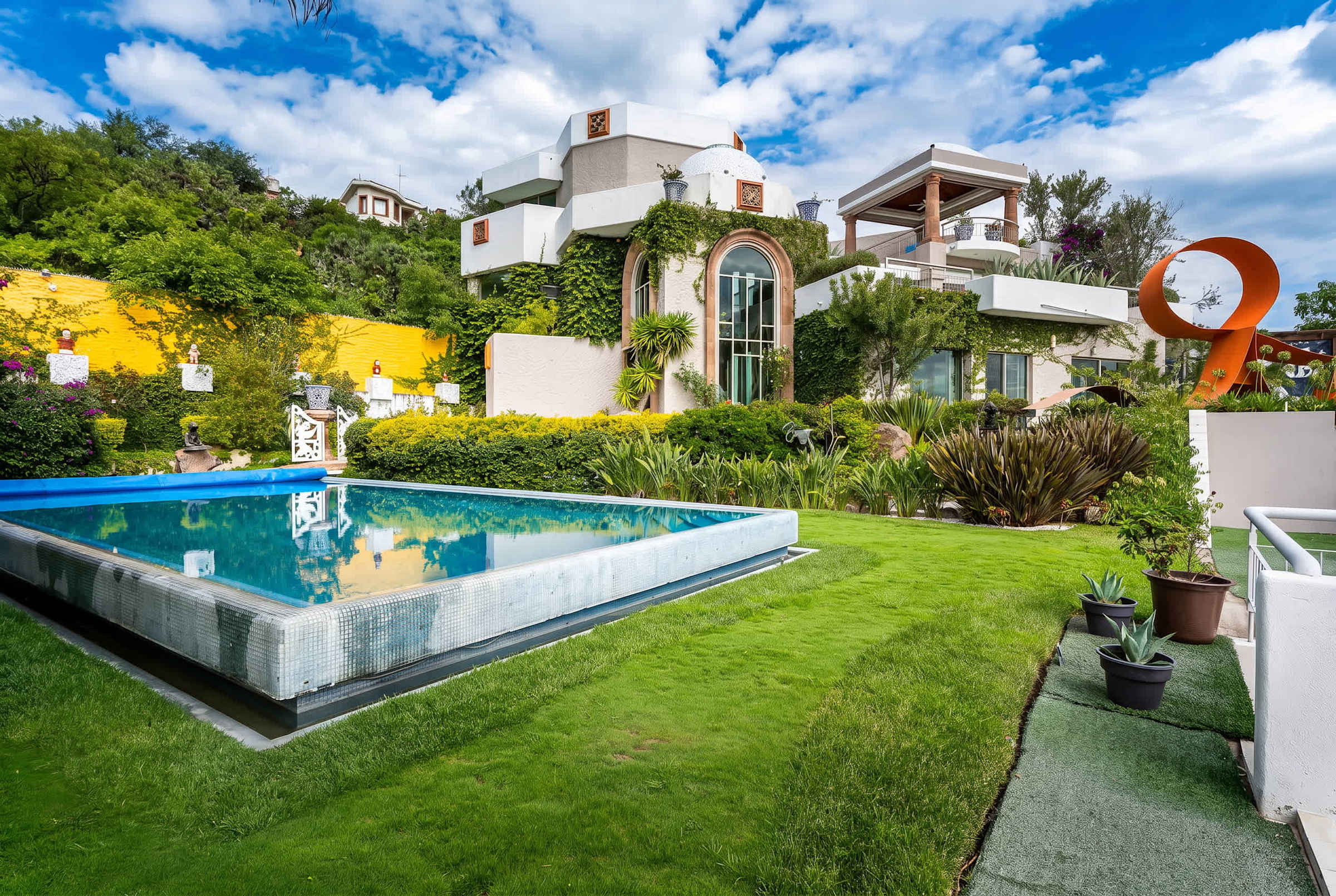 Shared outdoor pool and garden terrace