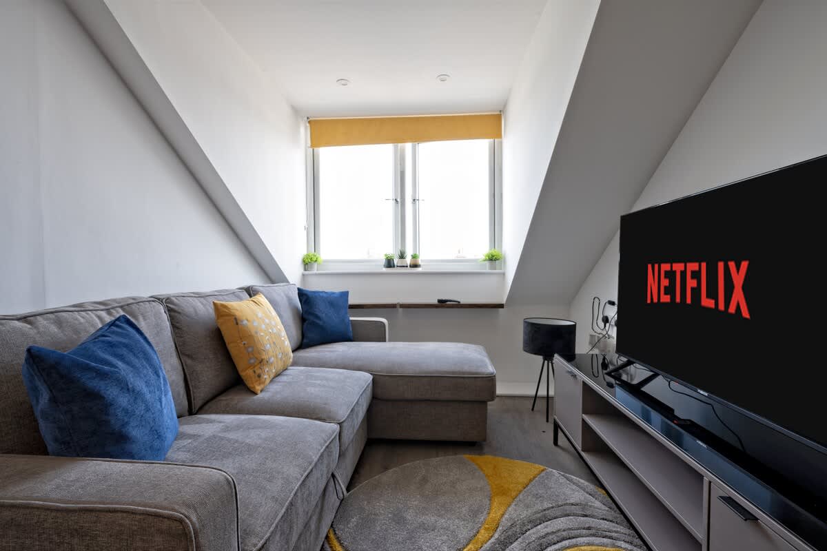 Living room with shelves