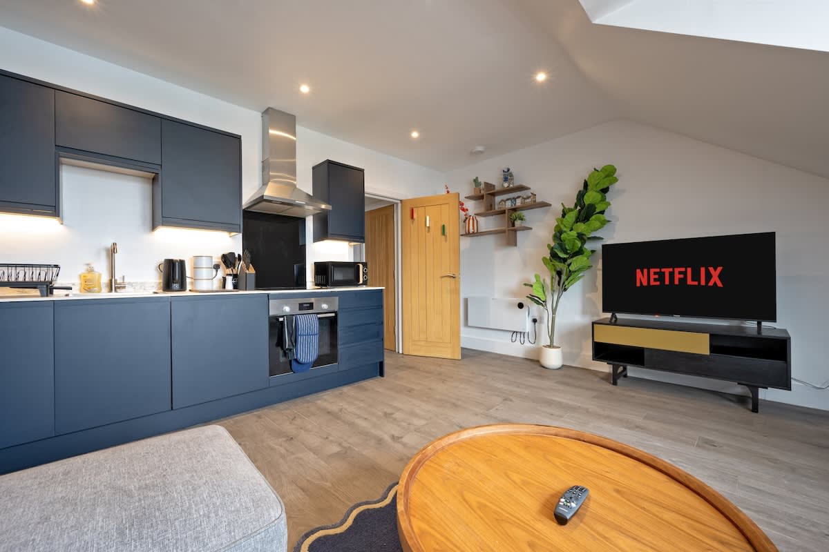 The Amber Suite: Open Plan living Area with 50 inch QLED TV 