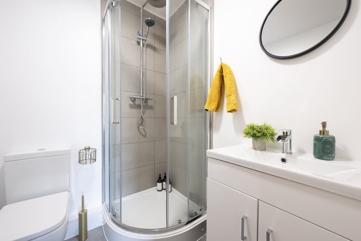 Modern bathroom with walk-in shower