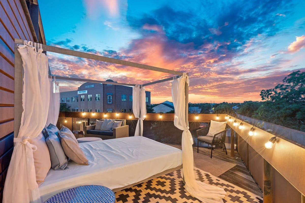 Outdoor living space with daybed for lounging