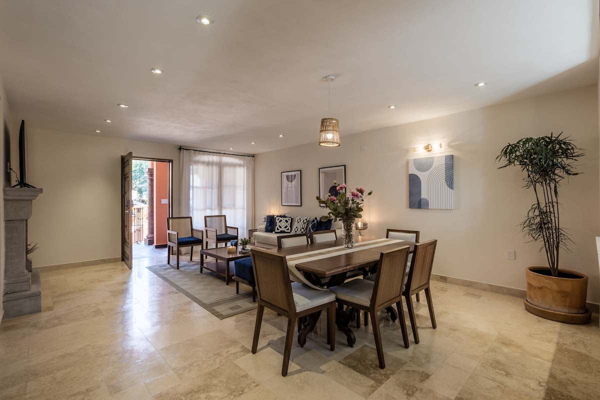Dining area and living room