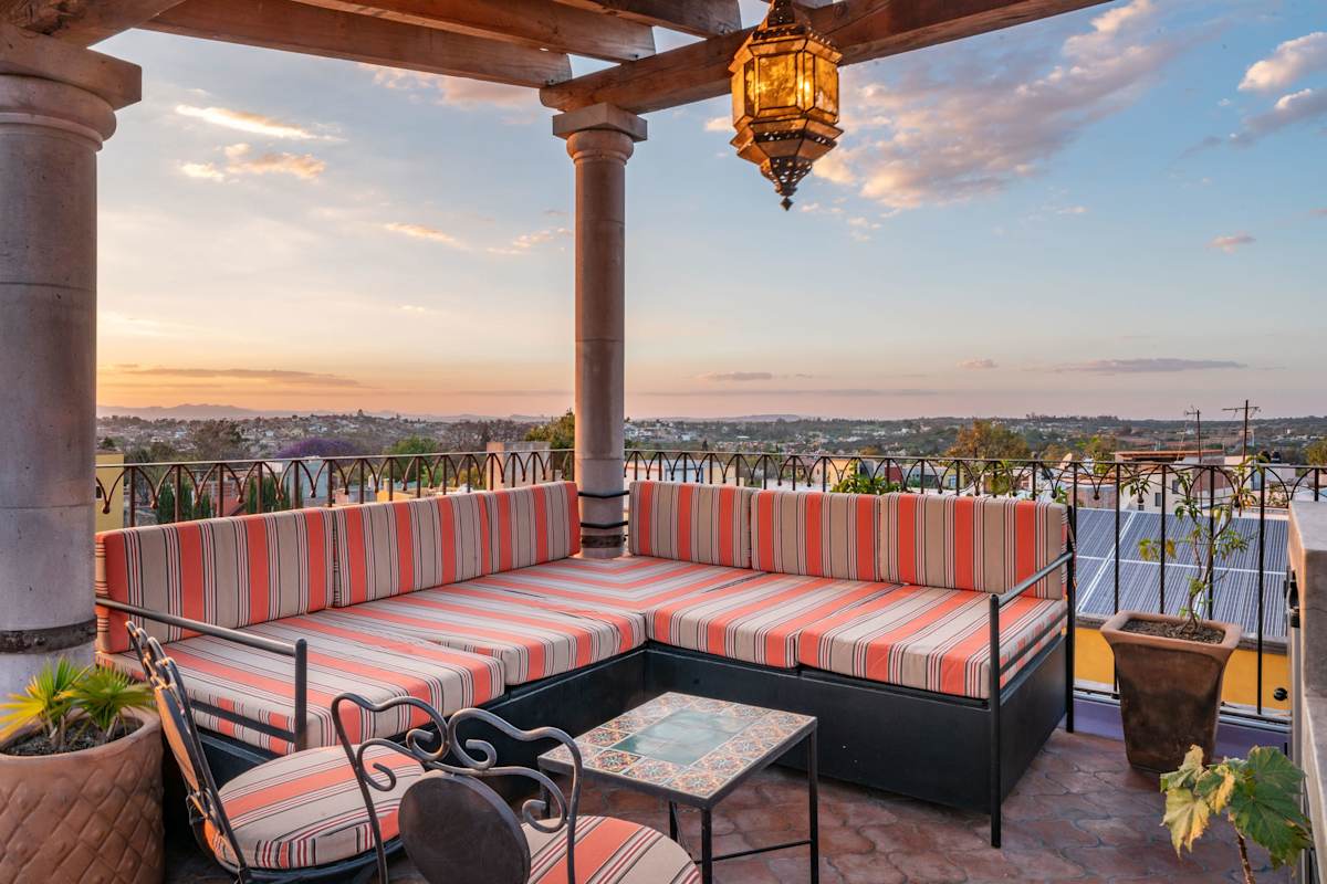Rooftop lounge with sunset views