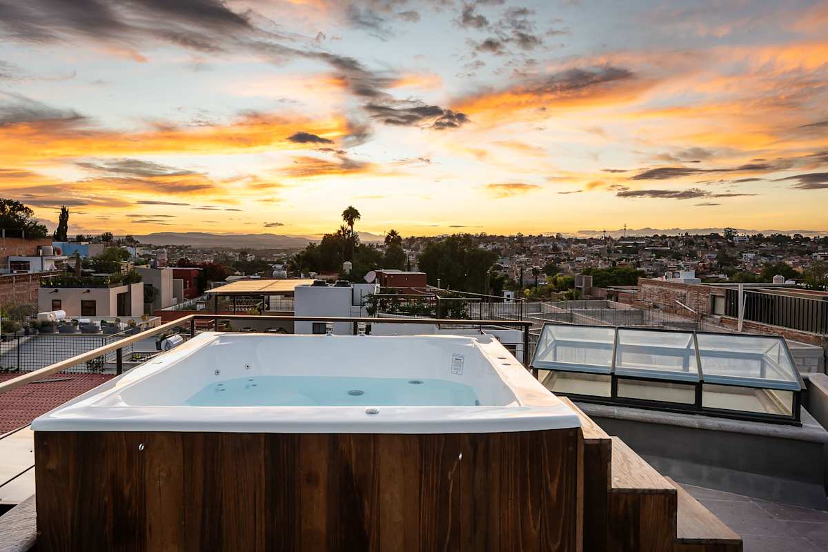Private rooftop with hot tub and panoramic sunset views