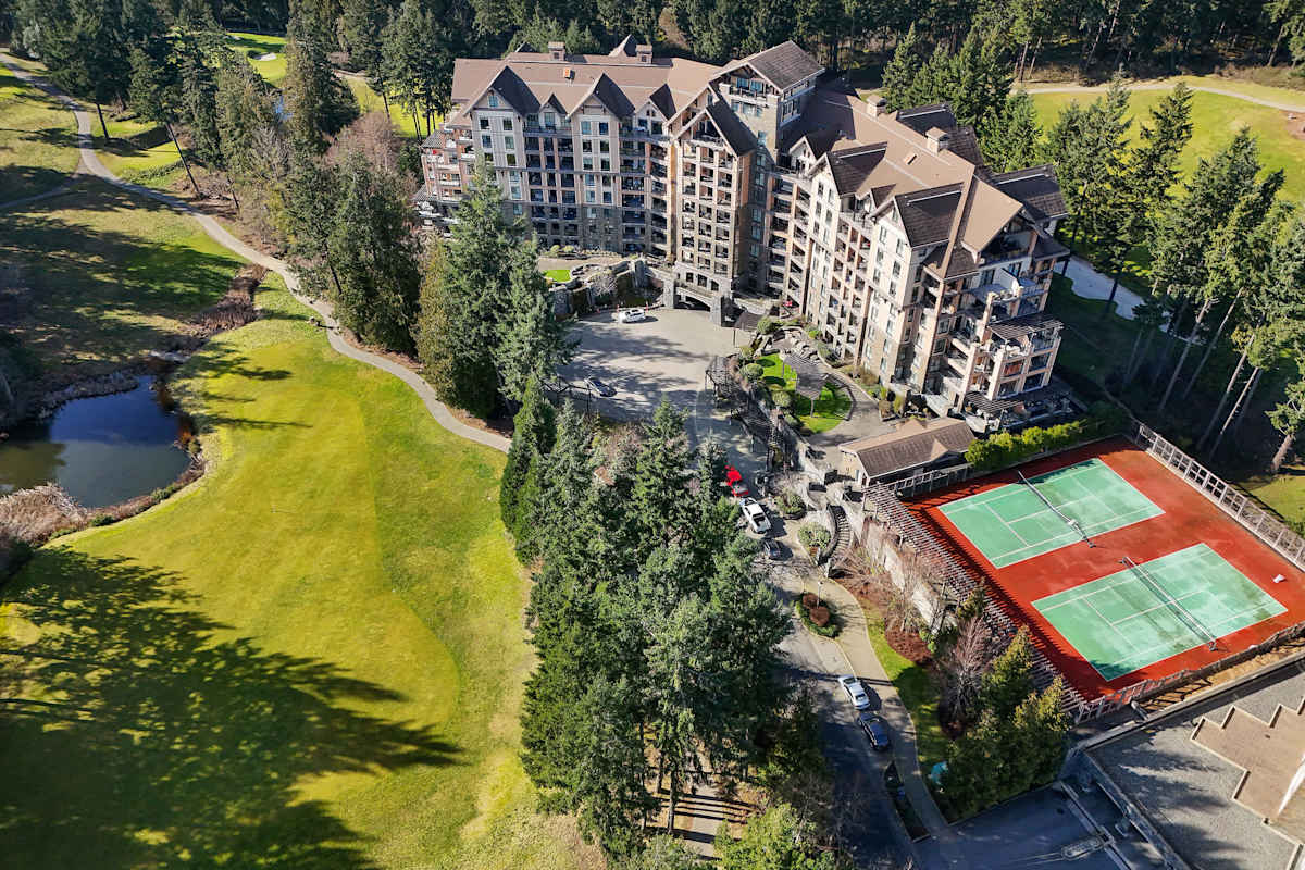 A sky view of the Finlayson Reach condominium development on Bear Mountain near Victoria BC.