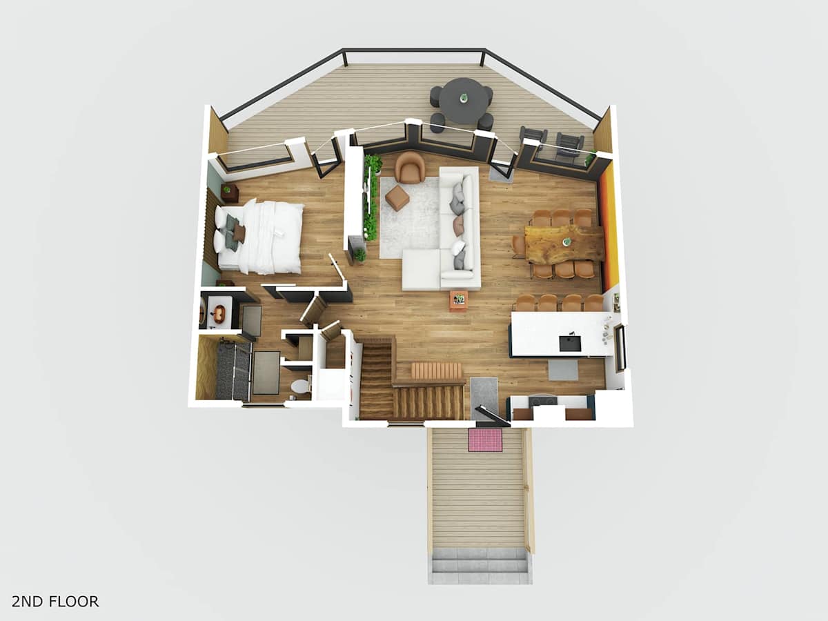 Floor plan providing an overview of the cabin’s interior.