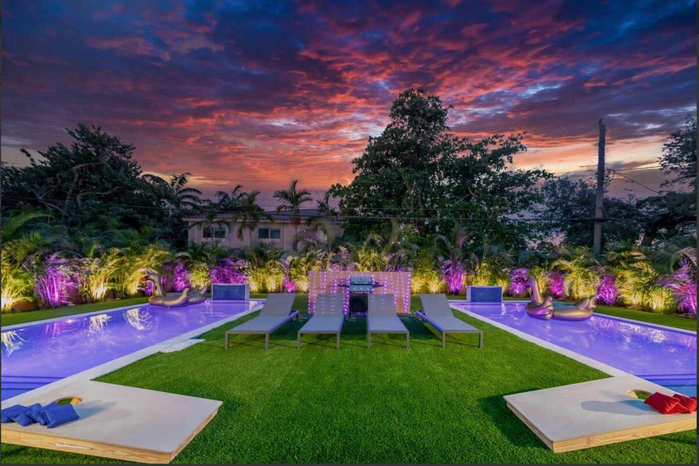 Magical backyard space with two heated saltwater pools