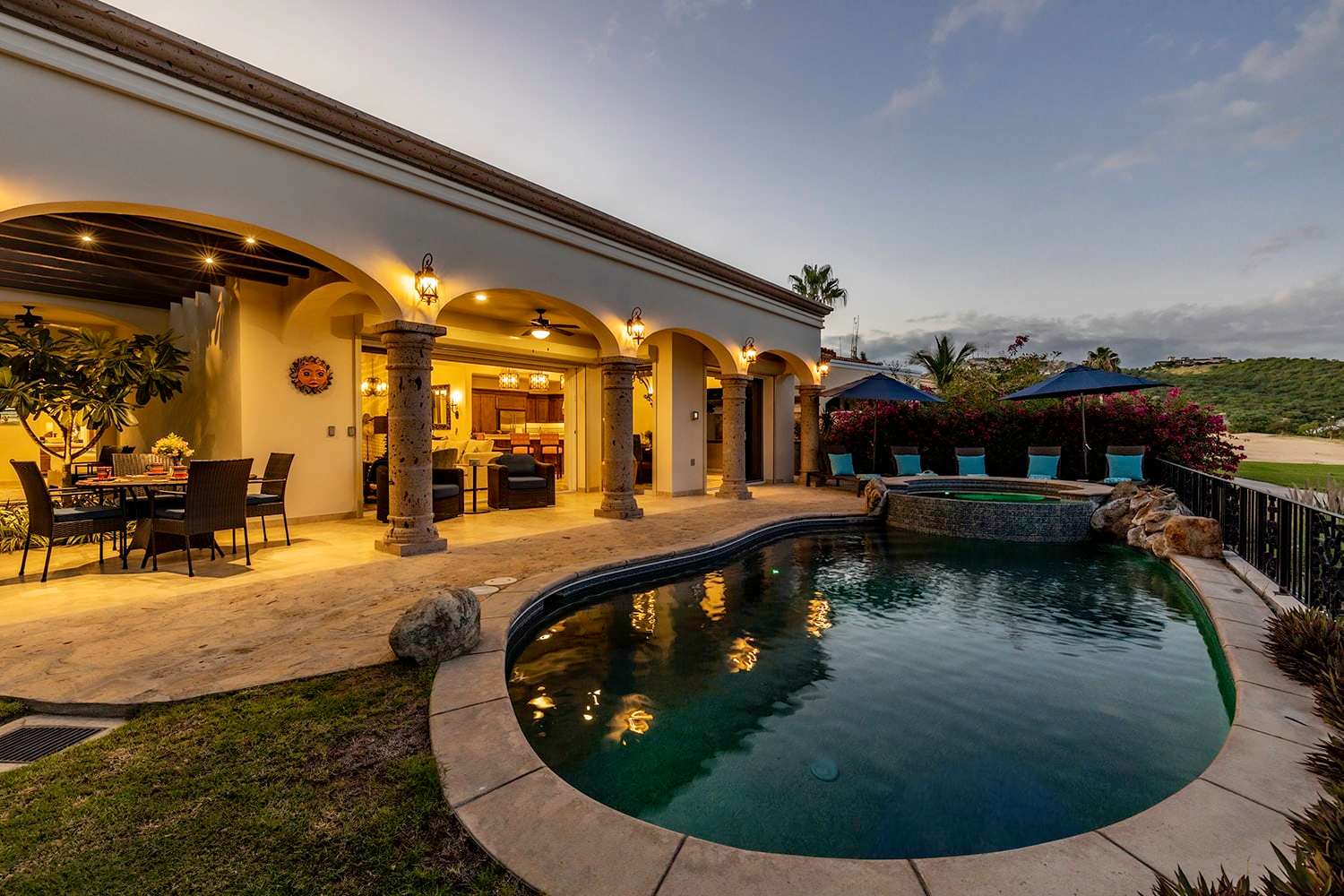 Casa Bonita pool at dusk, Palmilla