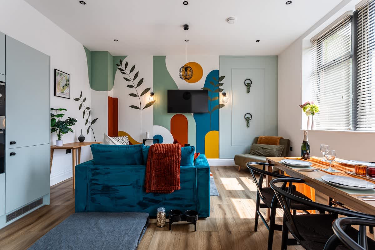 Living and dining room in our flat near Cabot Circus