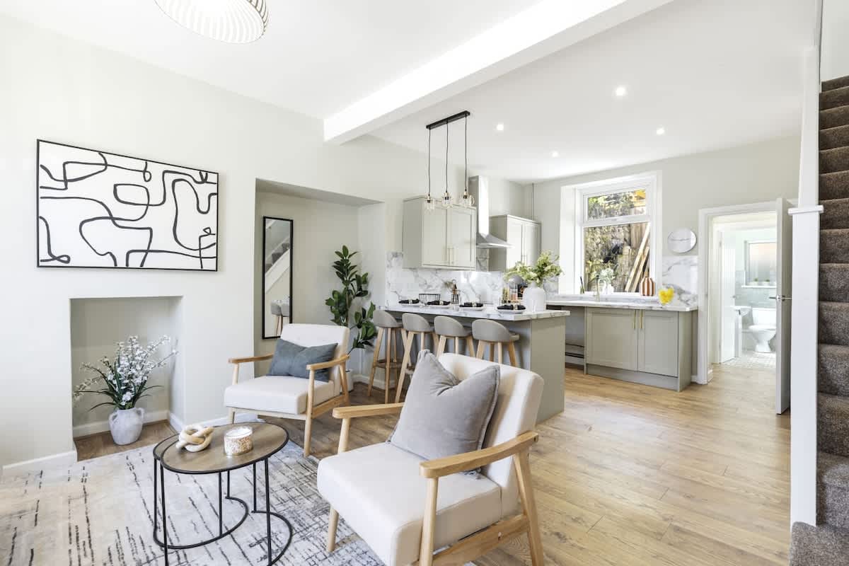 Open-plan living room and kitchen in one of our Swansea homes