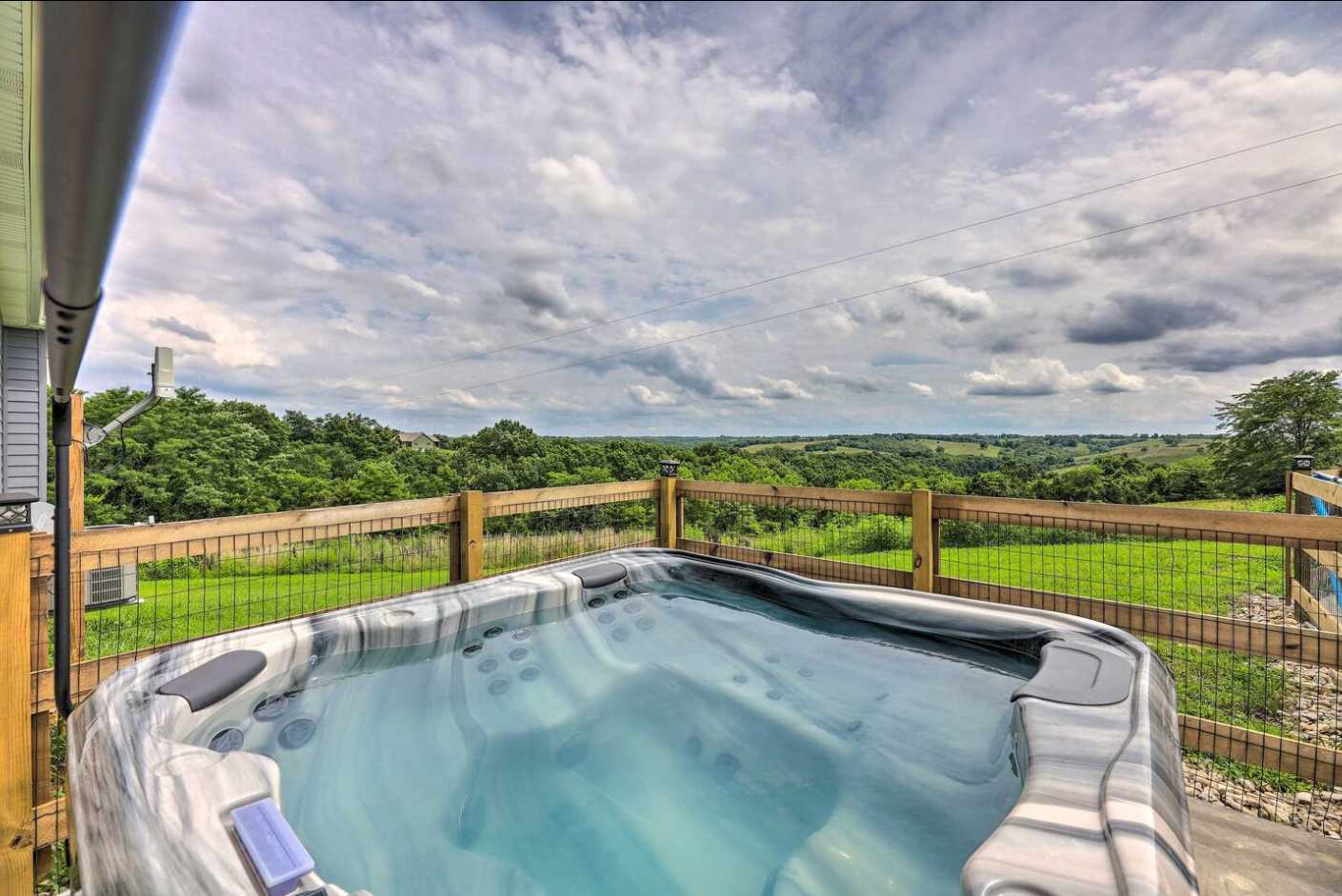Ease into the hot tub as the hills roll out in front of you — quiet, private, and yours for as long as you want to soak.