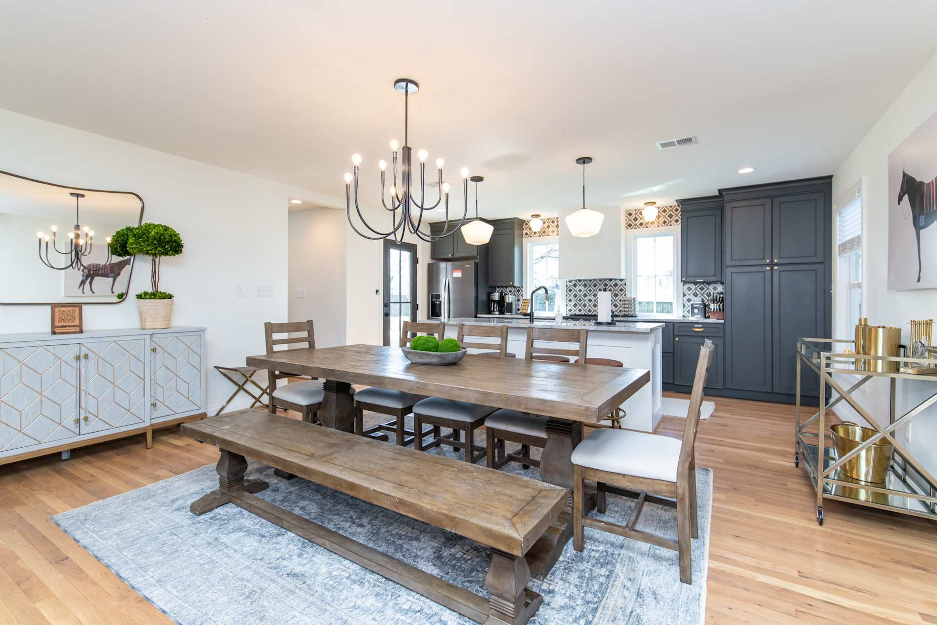 Pull up a chair at the long table — eight seats, one chandelier, and every meal turns into the moment your whole group catches up at once.