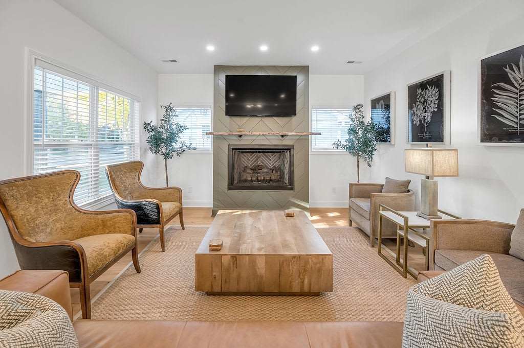Settle in by the fireplace after a full day out — there's a wingback chair with your name on it and room for the whole group to spread out.