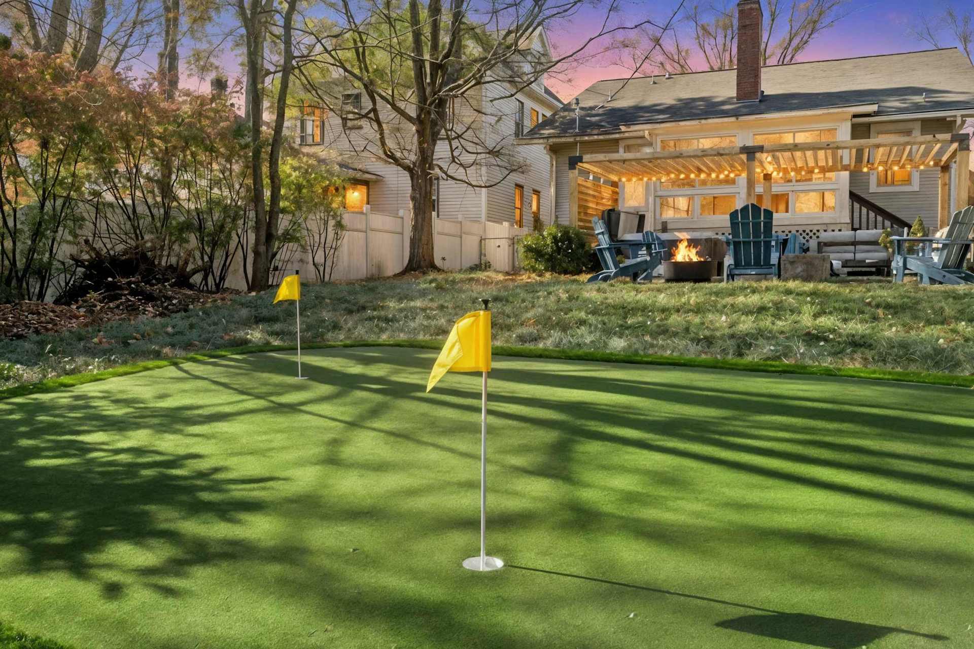 You'll want to line up a putt while the fire pit glows just behind you — one more reason to stay outside before heading in for the night.