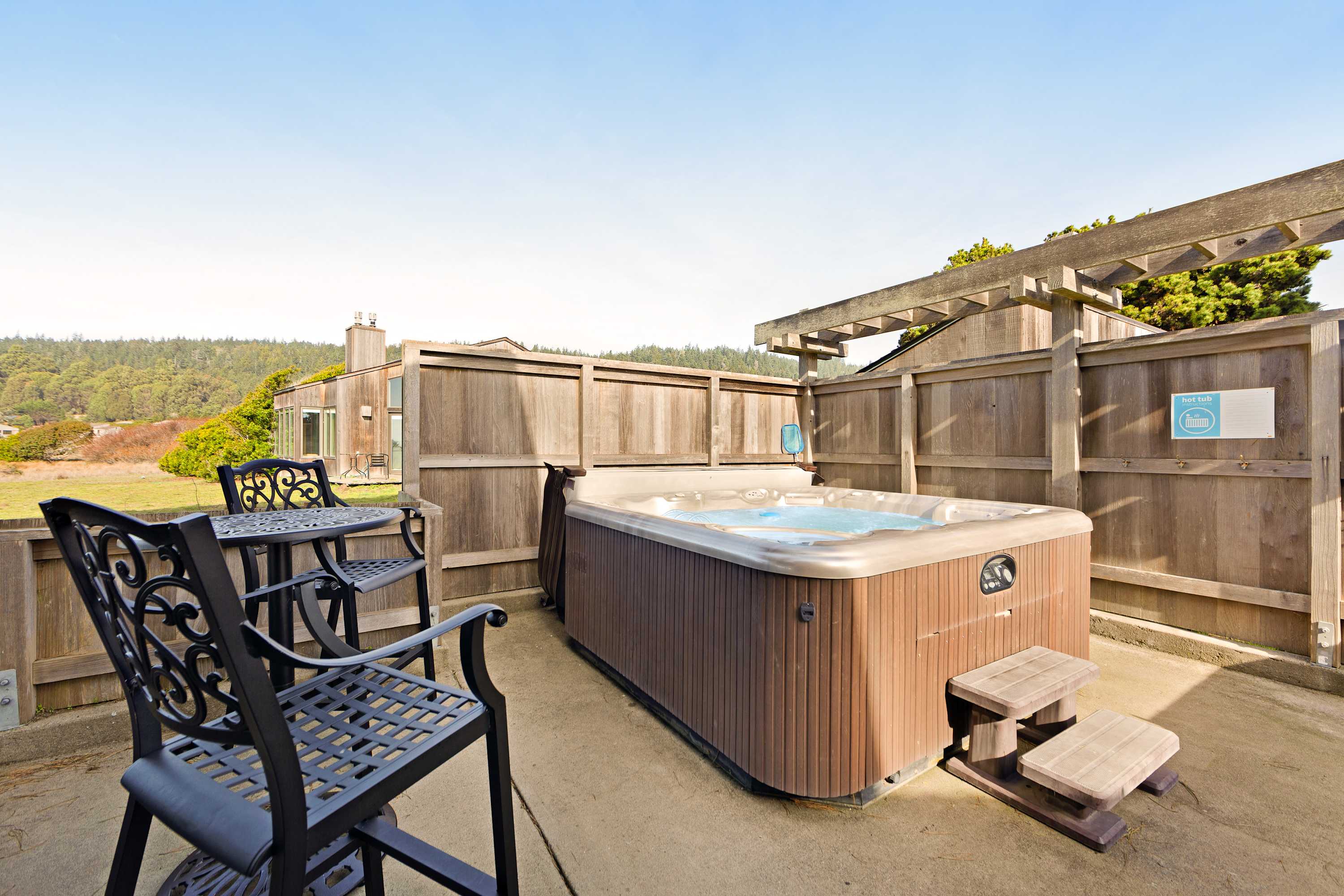 Indulge in the ultimate relaxation experience in your private hot tub, surrounded by nature's tranquility and ocean views.