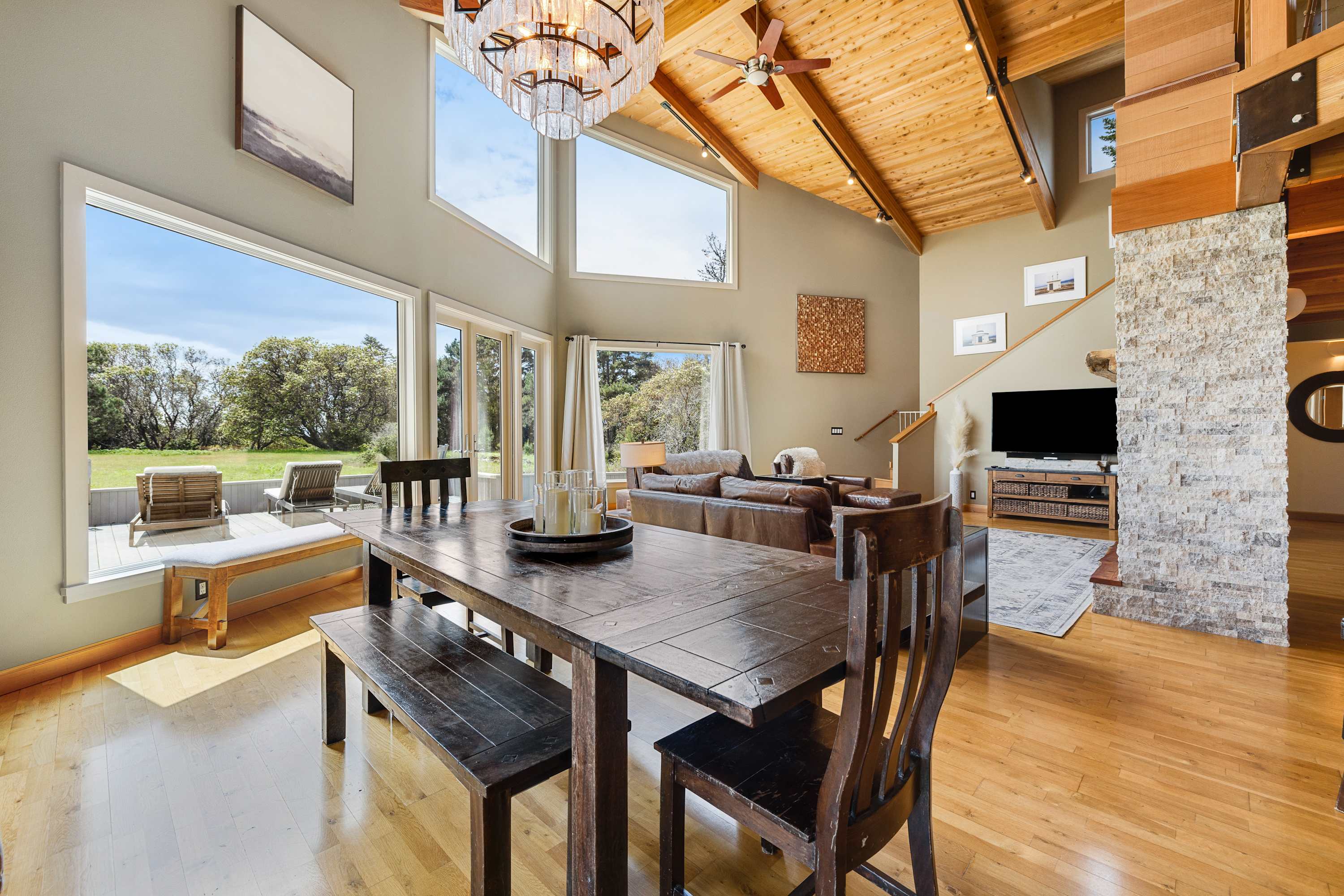 Dine with a view in this inviting dining area, where laughter and ocean breezes create unforgettable memories.