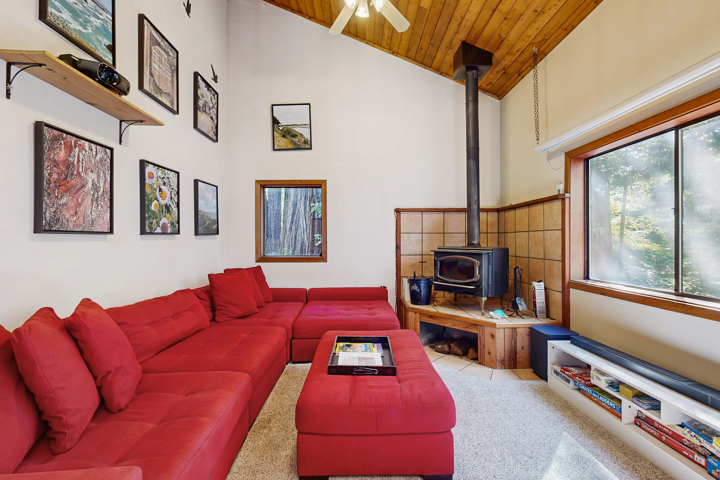 Gather around the cozy wood-burning fireplace in the living room, perfect for sharing stories after a day of adventures.