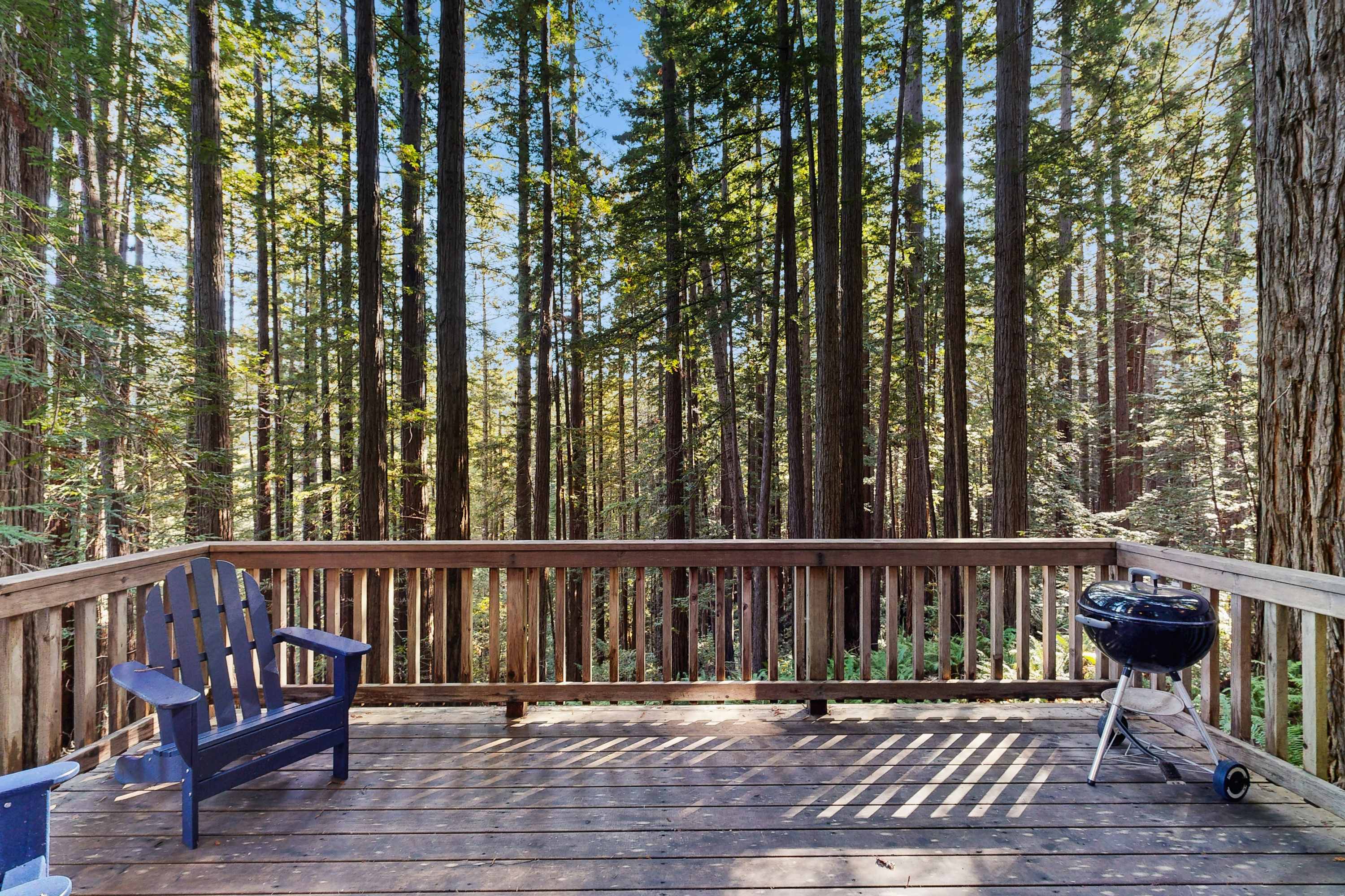 Picture yourself grilling on the deck, surrounded by the towering redwoods, as you savor the tranquility of nature.