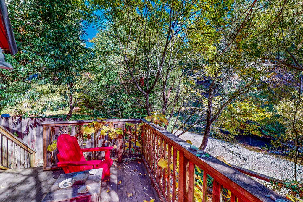 Pull up a red Adirondack chair on your creekside deck — watch the water tumble over stones while sipping a Sonoma County pour.