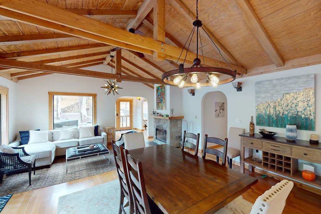 Toast your Glen Ellen getaway at this elegant dining space — a wrought-iron chandelier and arched doorways add Sonoma Valley charm to every meal.