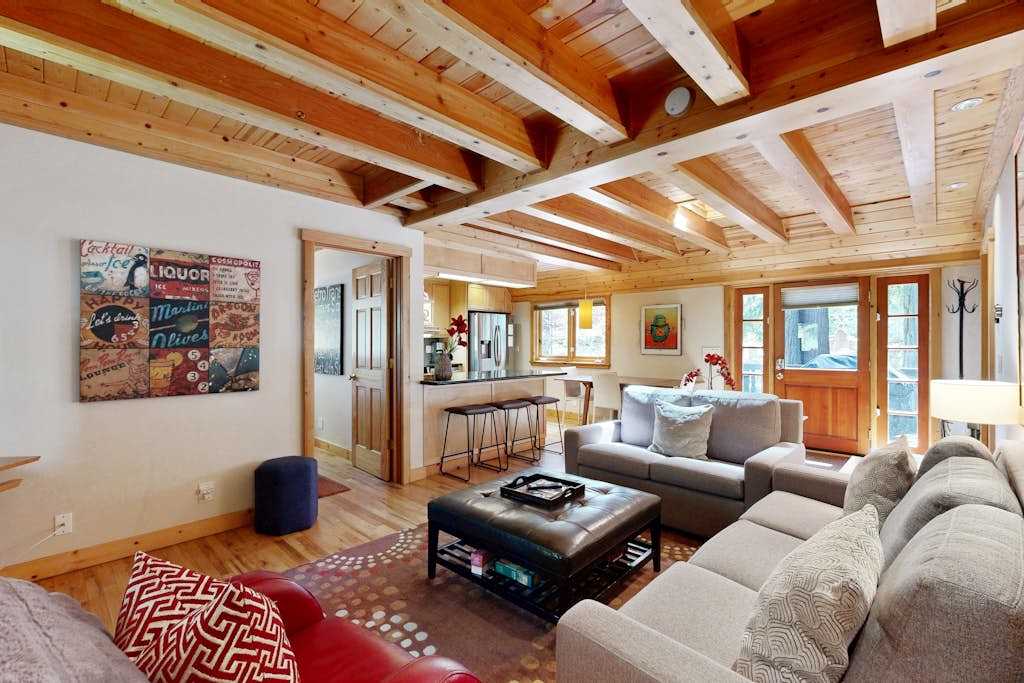 Spread out in your open-concept living space where warm wood beams, hardwood floors, and natural light create an effortless Sonoma wine country basecamp.