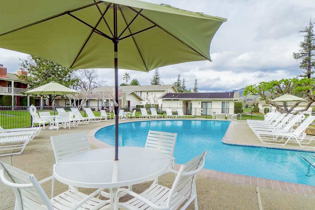 Grab a shaded table under the poolside umbrellas — your Silverado retreat makes it easy to spend a full day soaking up Napa sun.