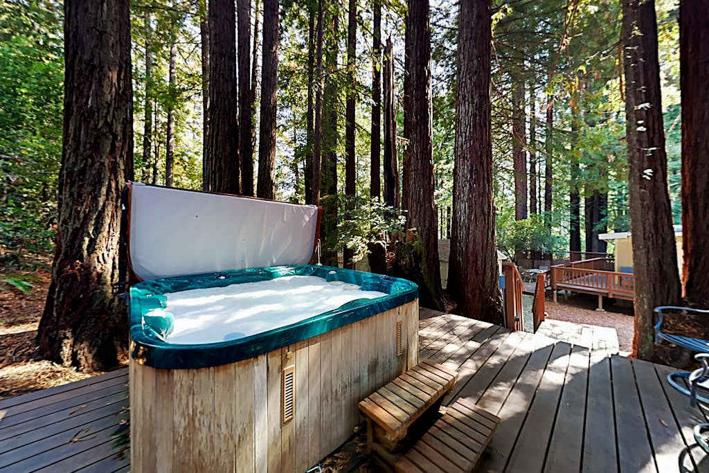 Soak under a cathedral of ancient redwoods in your private hot tub — the ultimate way to cap a day of wine tasting along the Russian River.