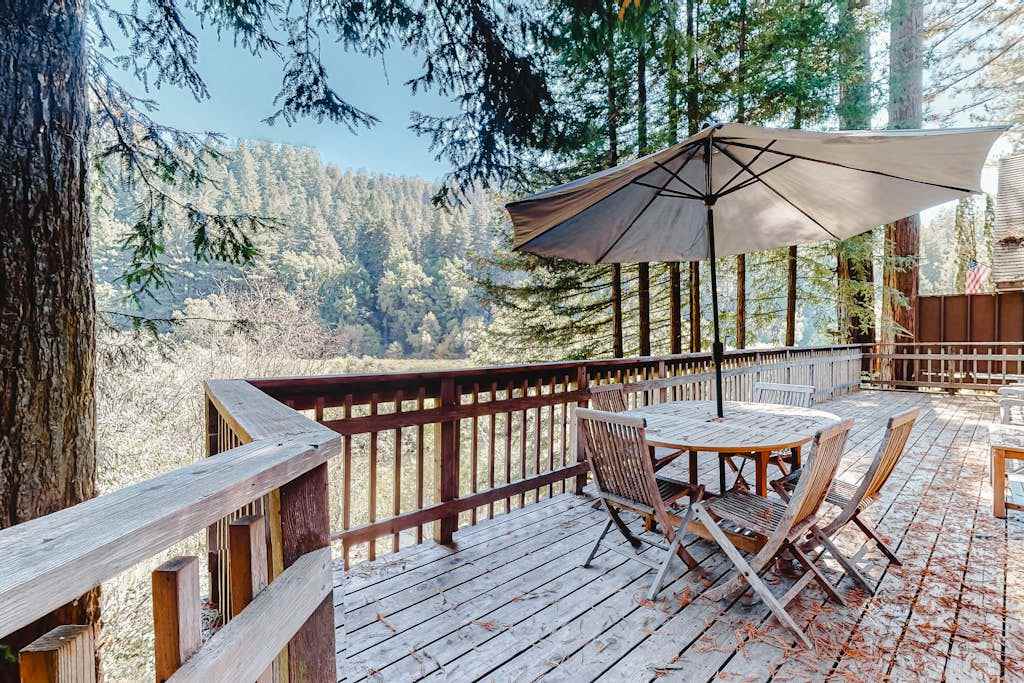 Breathe in the redwood-scented air from your private deck — an umbrella-shaded dining table sets the stage for leisurely vineyard picnic lunches.