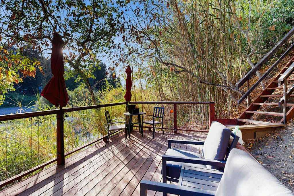 Settle into your riverside deck with a glass of Dry Creek Zinfandel and watch the Russian River glide by below.