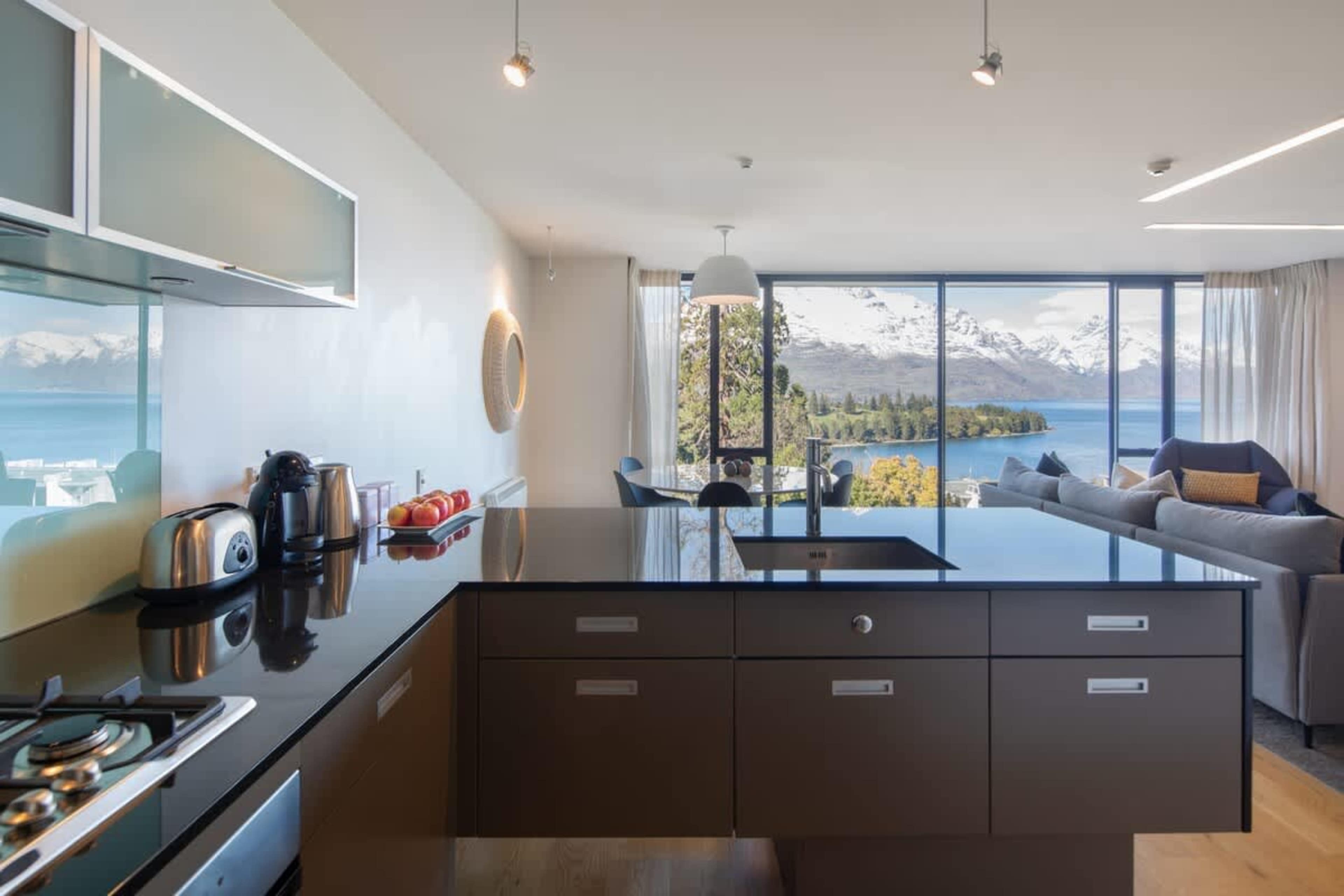 What an exceptional view to cook from in our self-contained accommodation in Queenstown, NZ