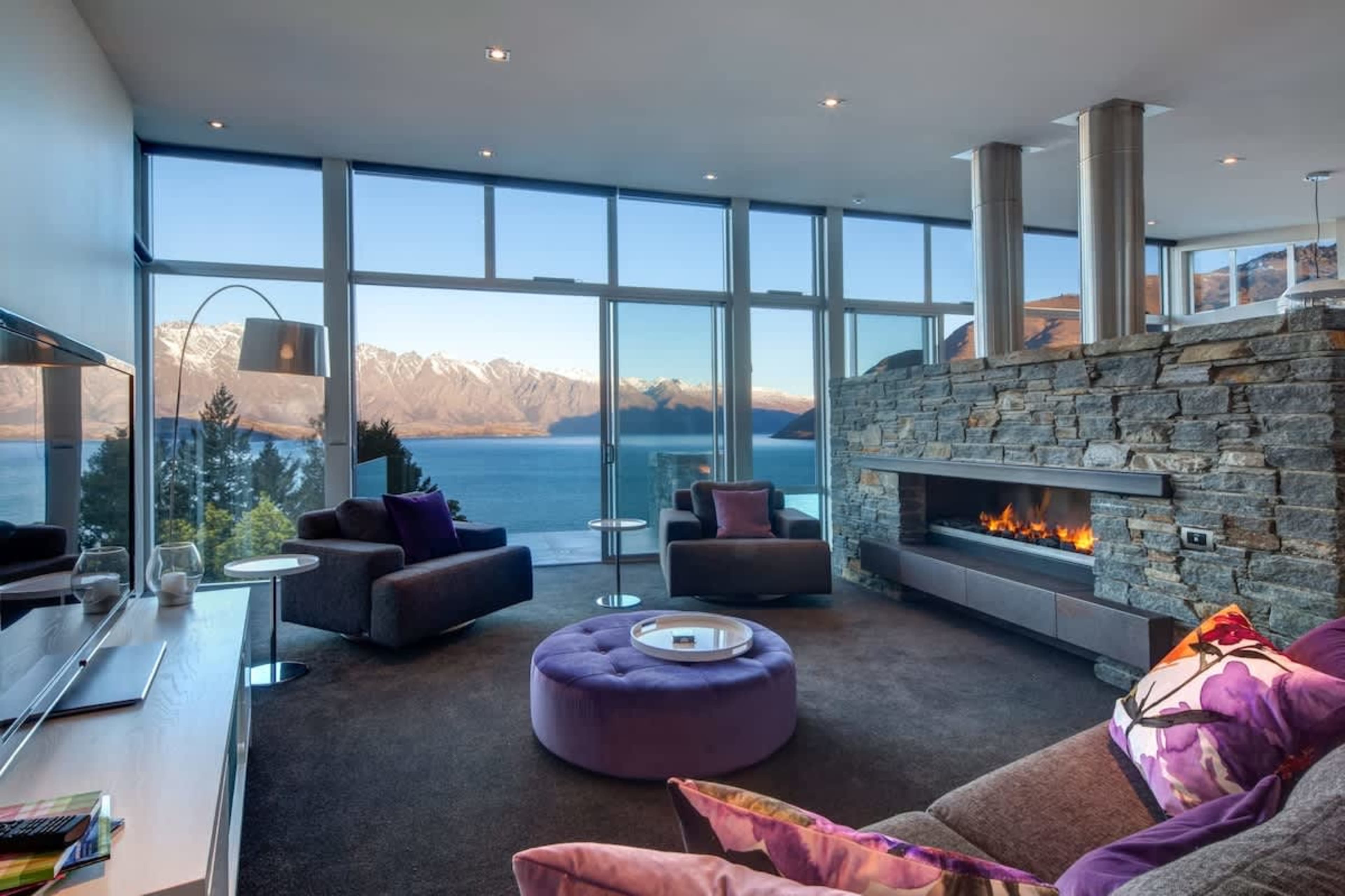 Spacious living area with sensational mountain views in our luxury accommodation in Queenstown