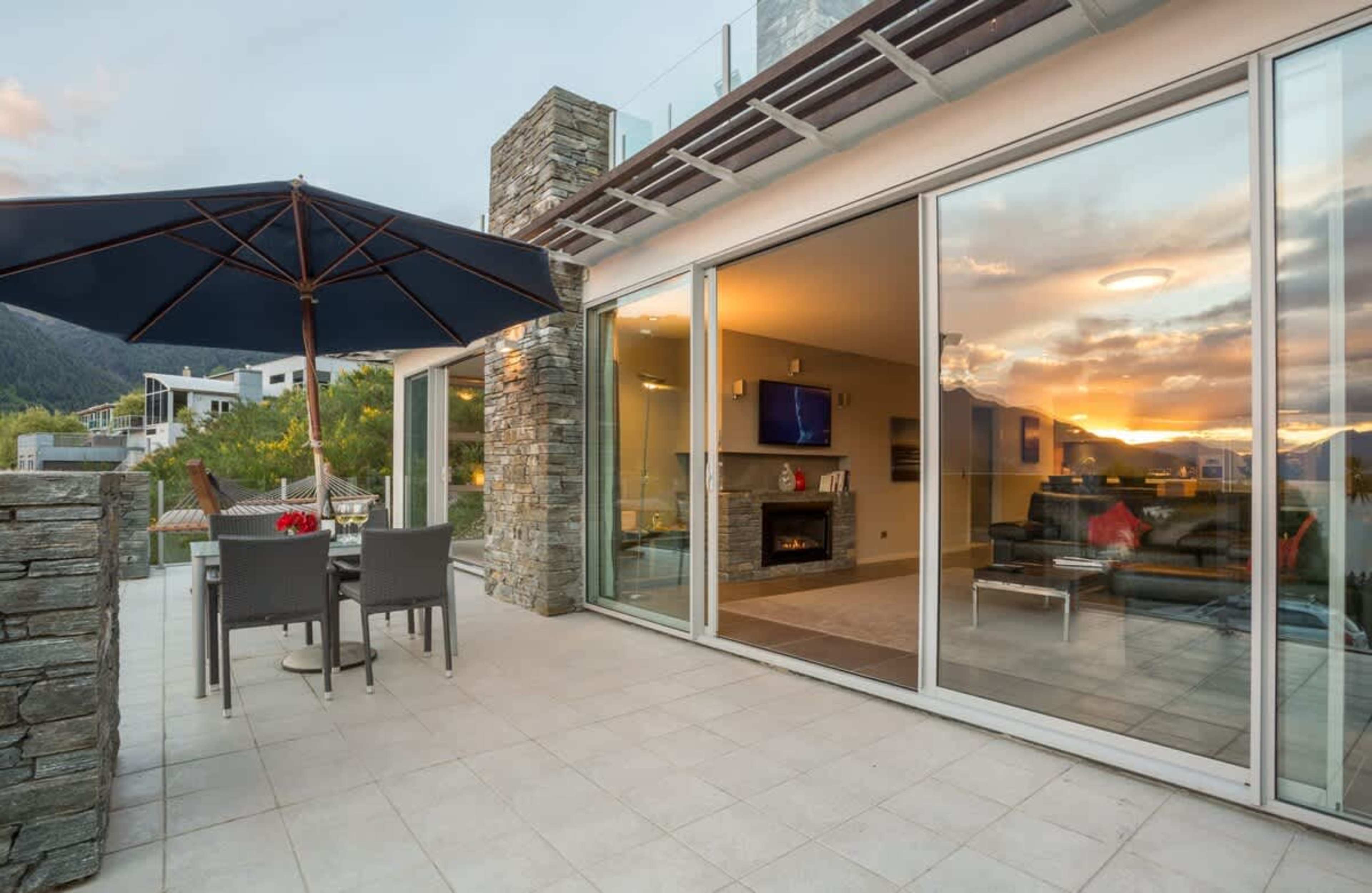 Beautiful sunsets from the patio of our luxury accommodation, NZ