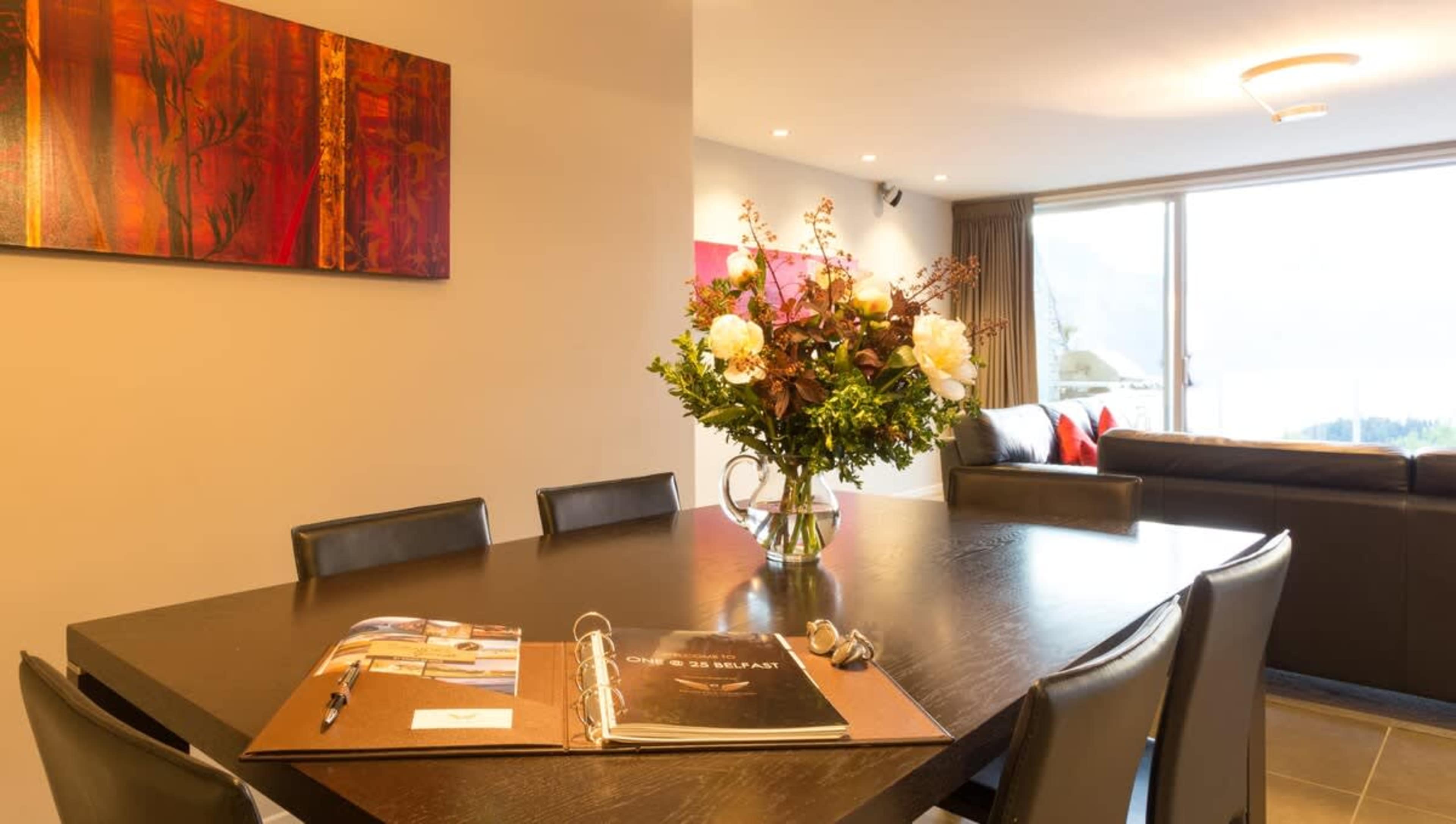 Indoor dining table for six in luxury accom, Queenstown