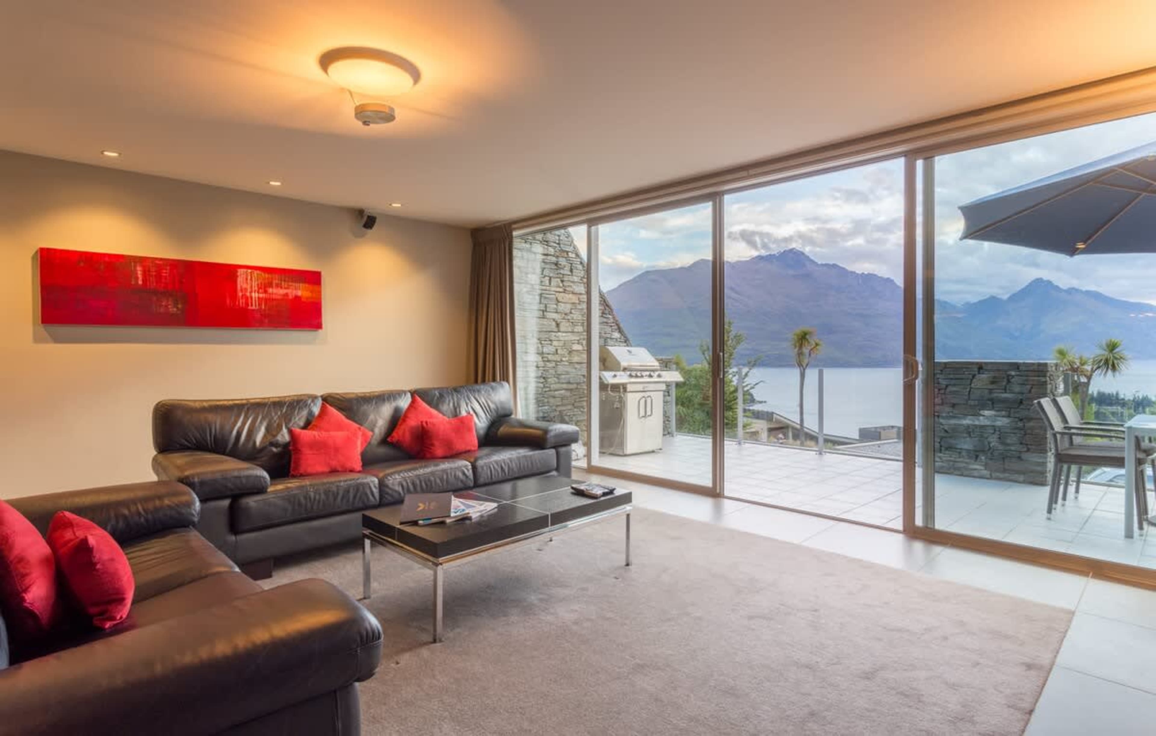 Incredible views from the lounge in luxury accommodation, Queenstown