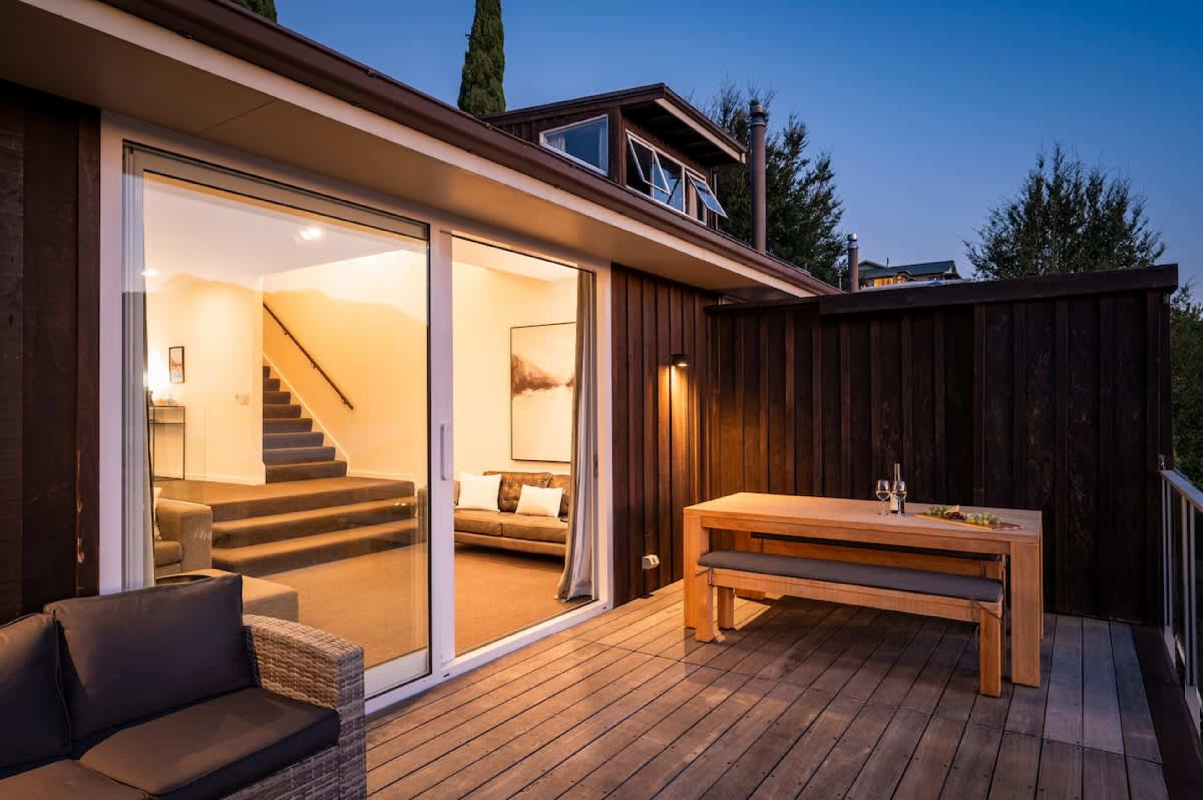 Main deck with amazing lake and mountain views—your perfect spot for outdoor relaxation in beautiful Queenstown.