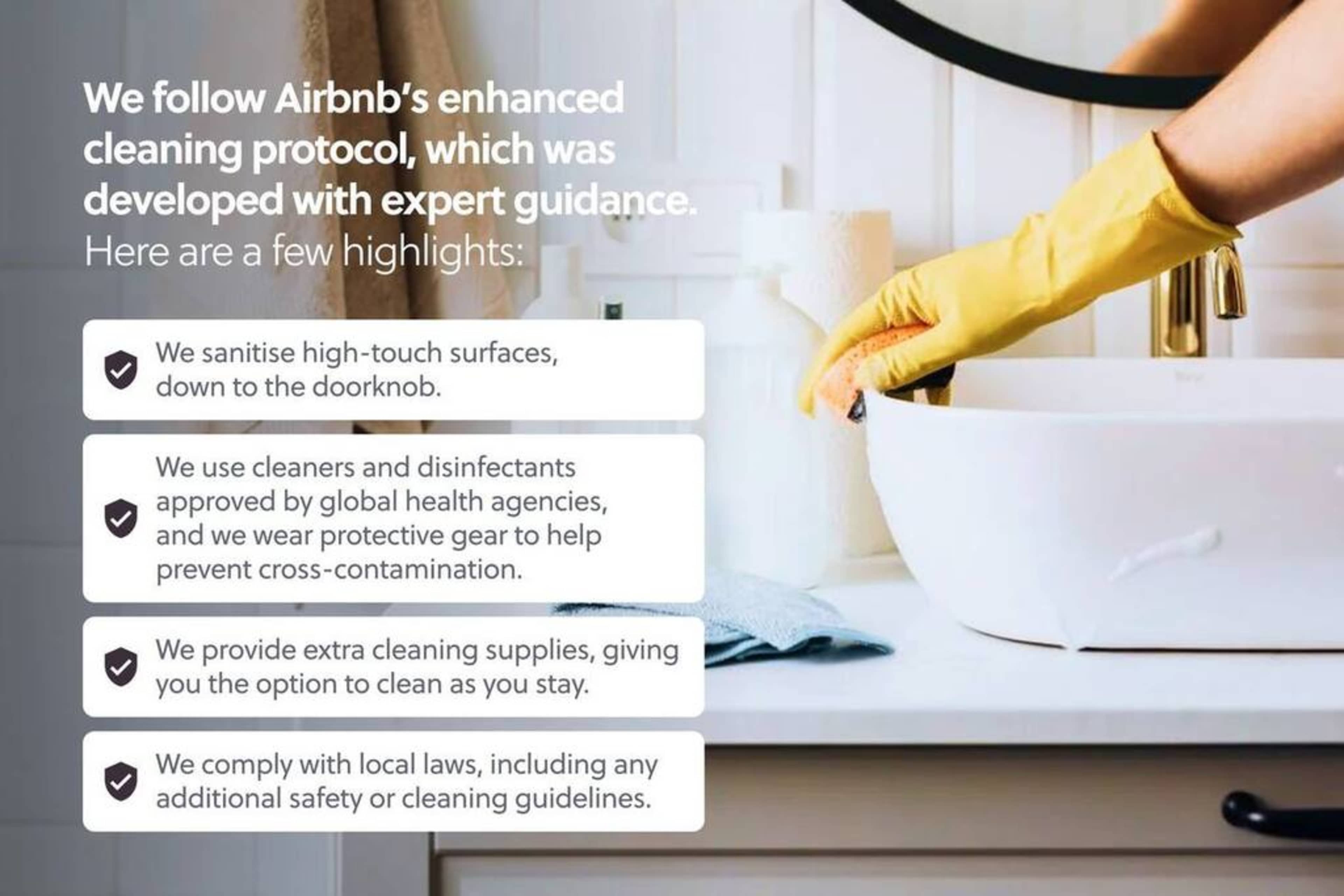 Rest well knowing that your health and safety is important to us. We clean according to Airbnb's strict cleaning protocol and guidelines. 