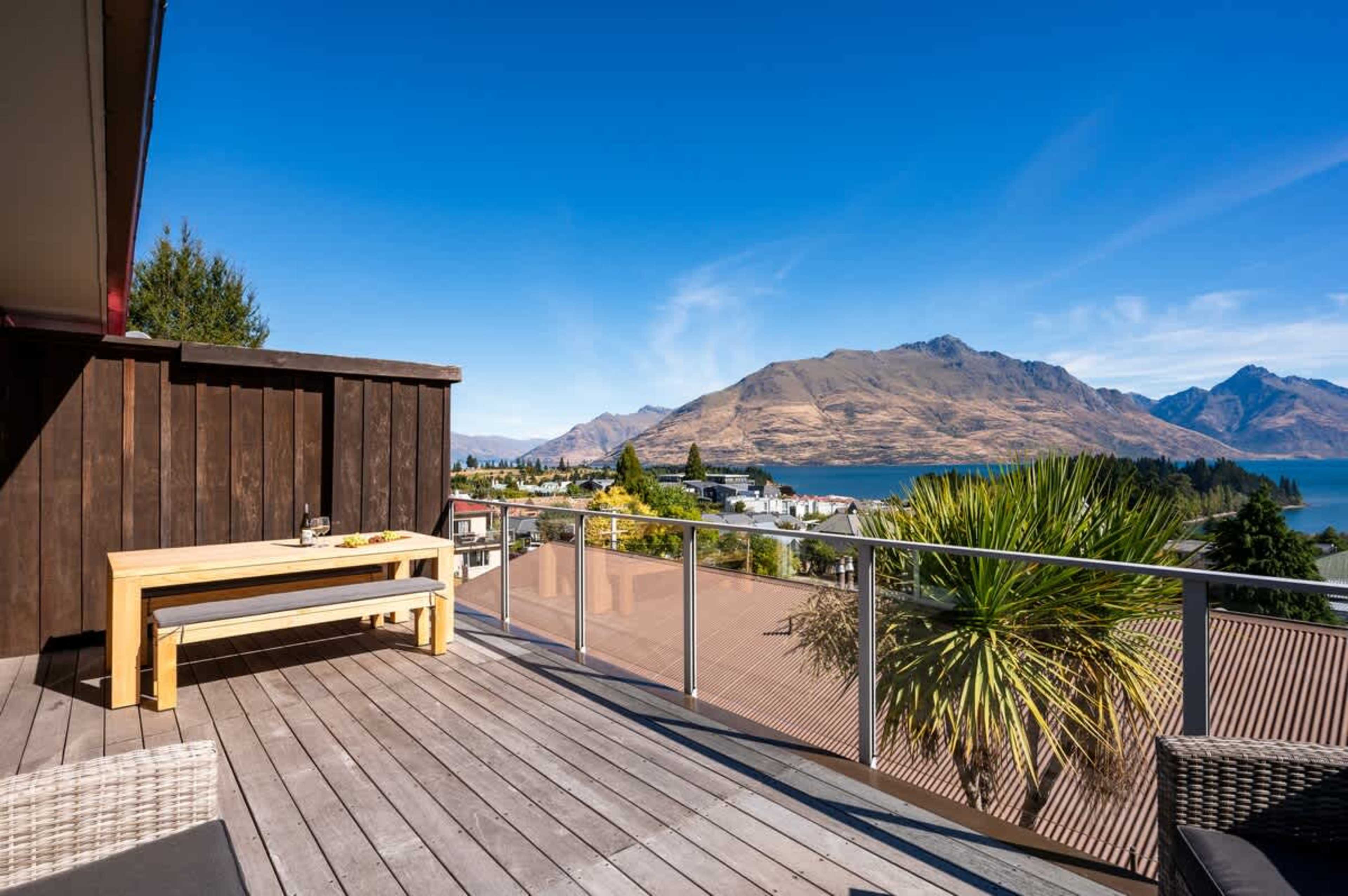 Outdoor living with incredible views of Lake Wakatipu and The Remarkables—perfect for enjoying the crisp Queenstown air.