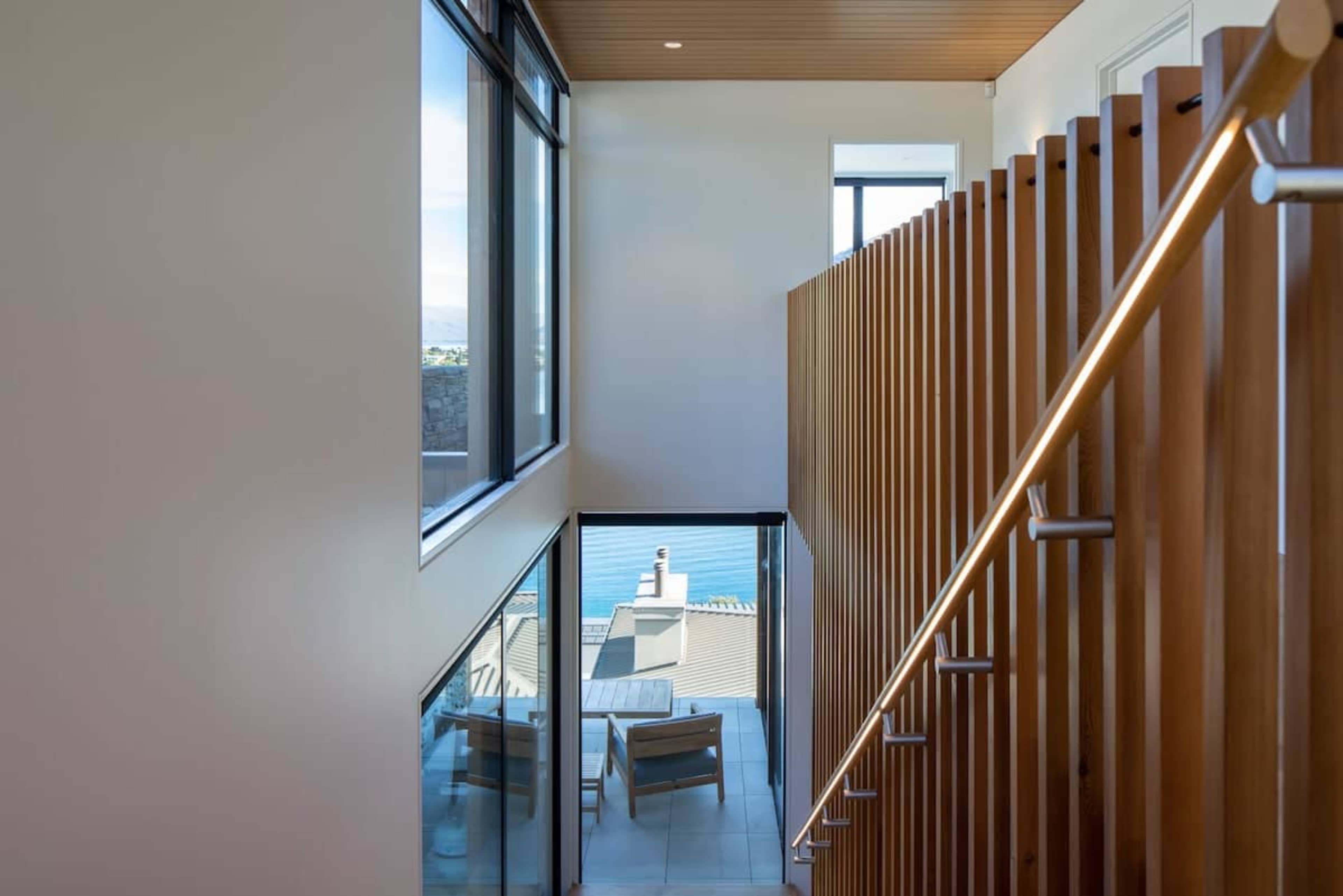 Looking back downstairs towards the lake - NZ luxury travel