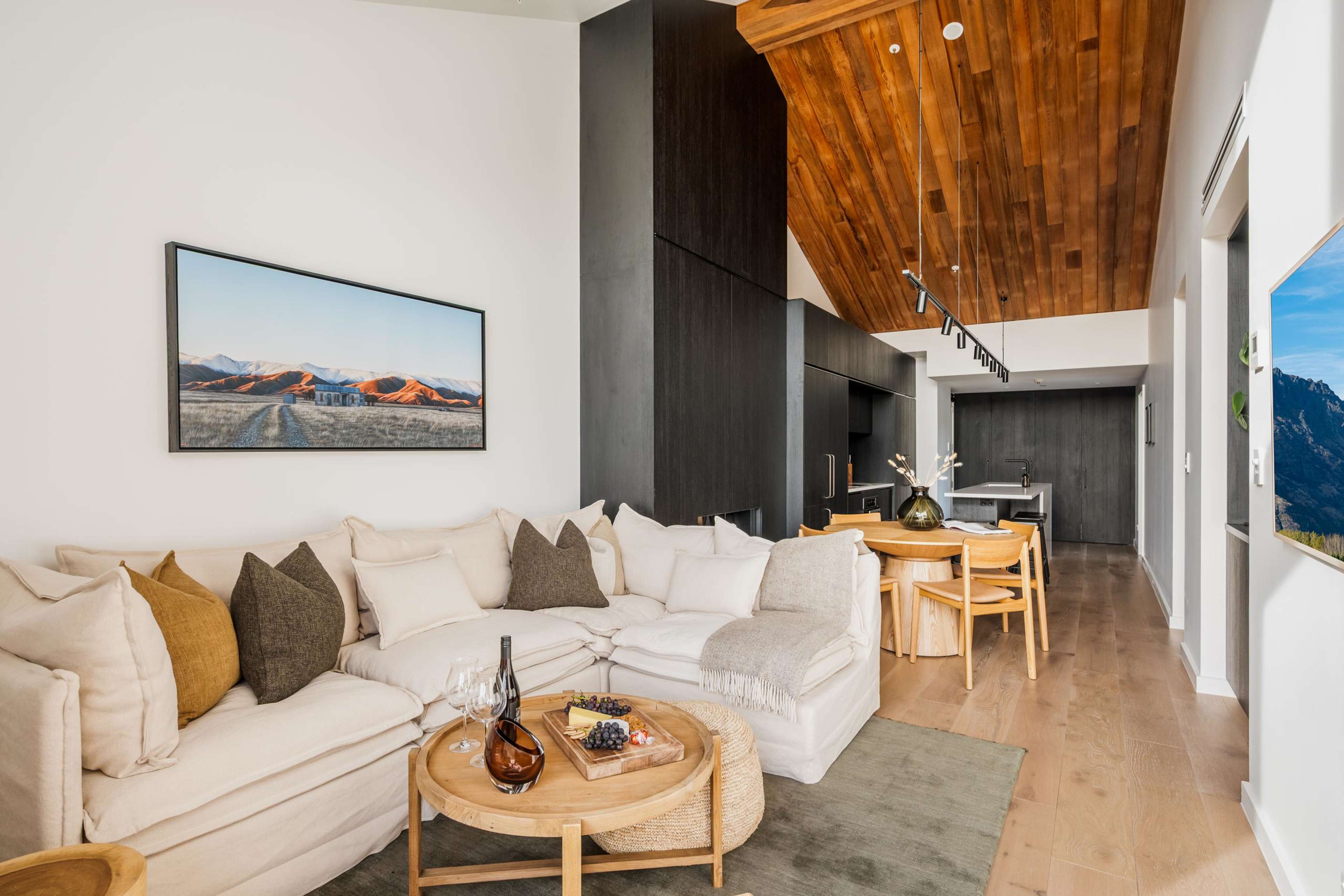 Living, kitchen, dining space