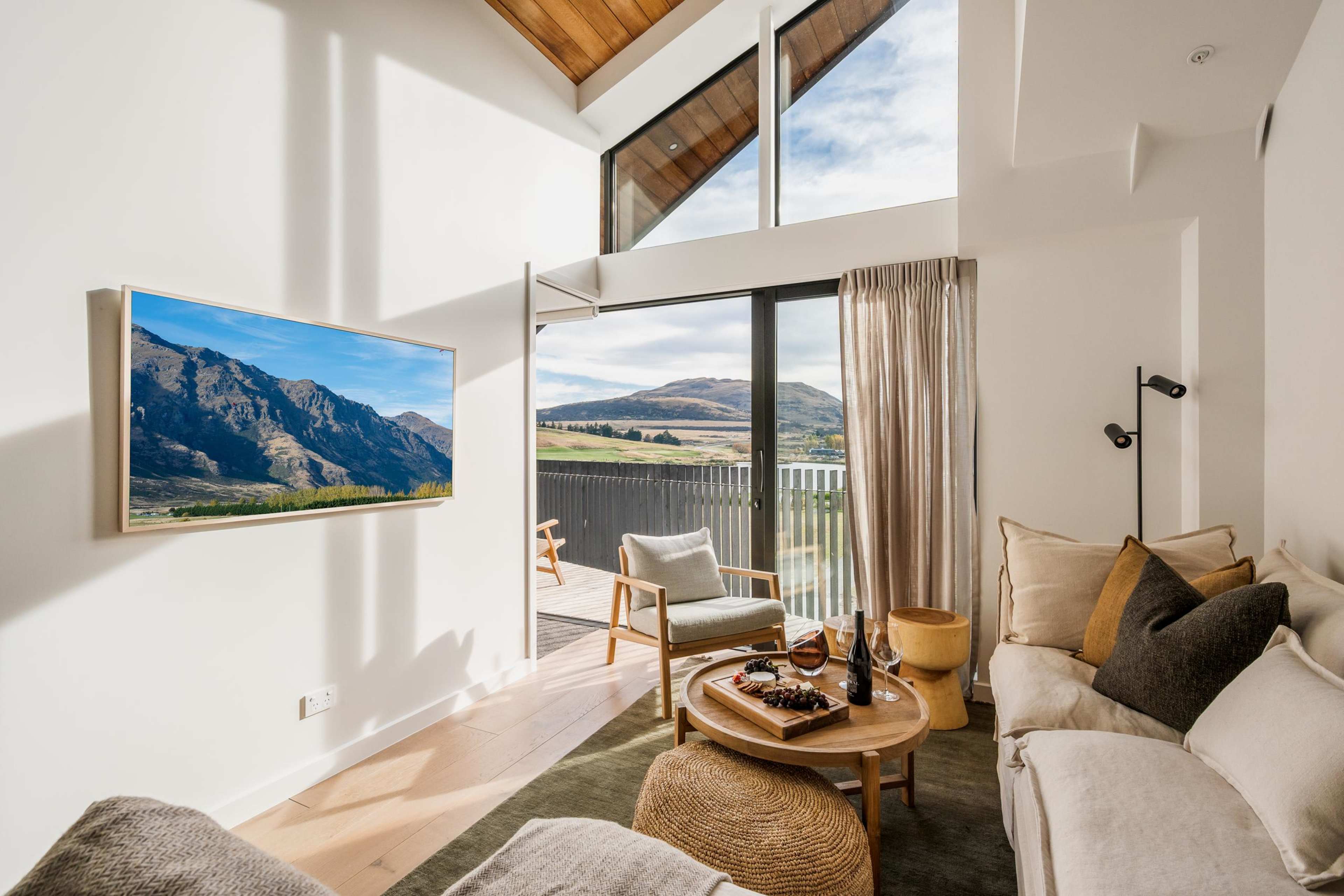 Living room with golf course view