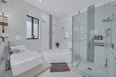 Master bathroom with jacuzzi and two sinks for him and her