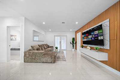 View of the living room and front door